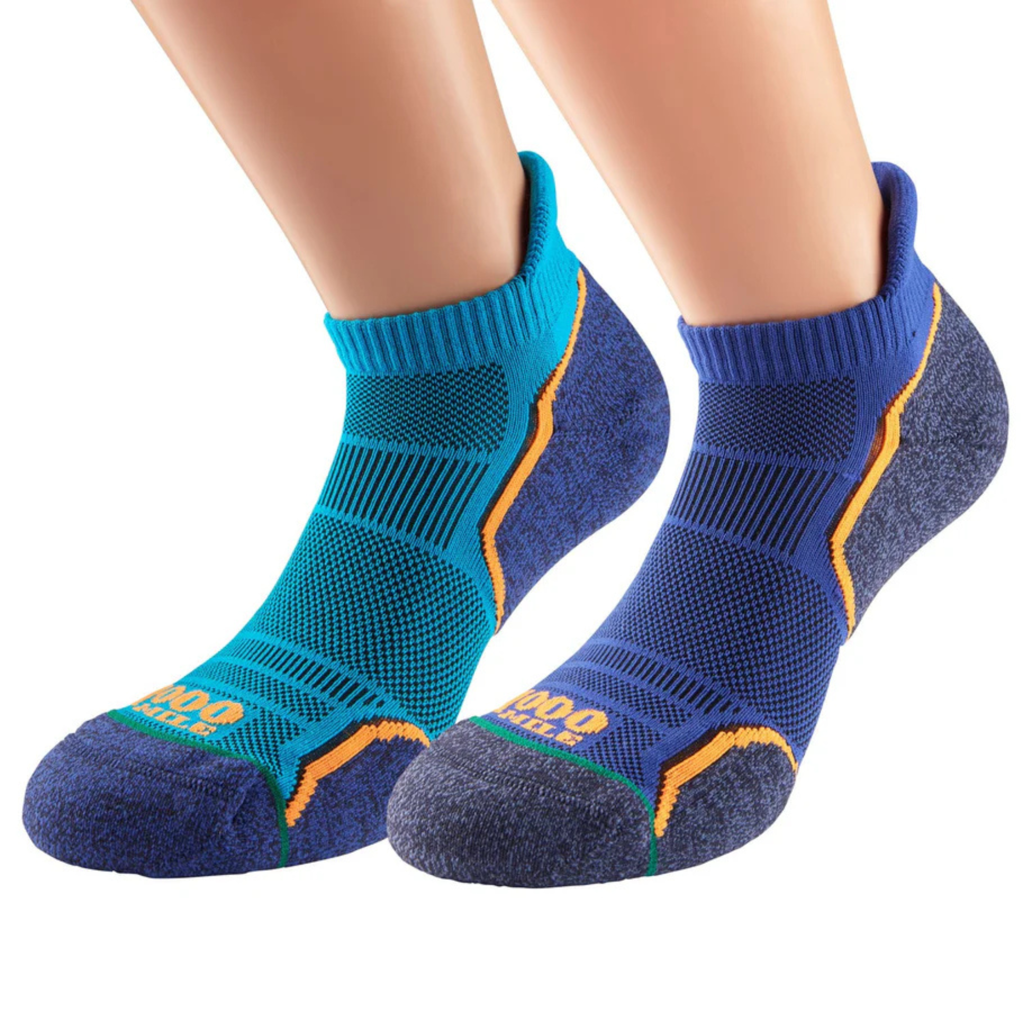 1000 Mile Men's Run Single Layer Socklet - 2 Pair Pack (Kingfisher Blue/Navy)