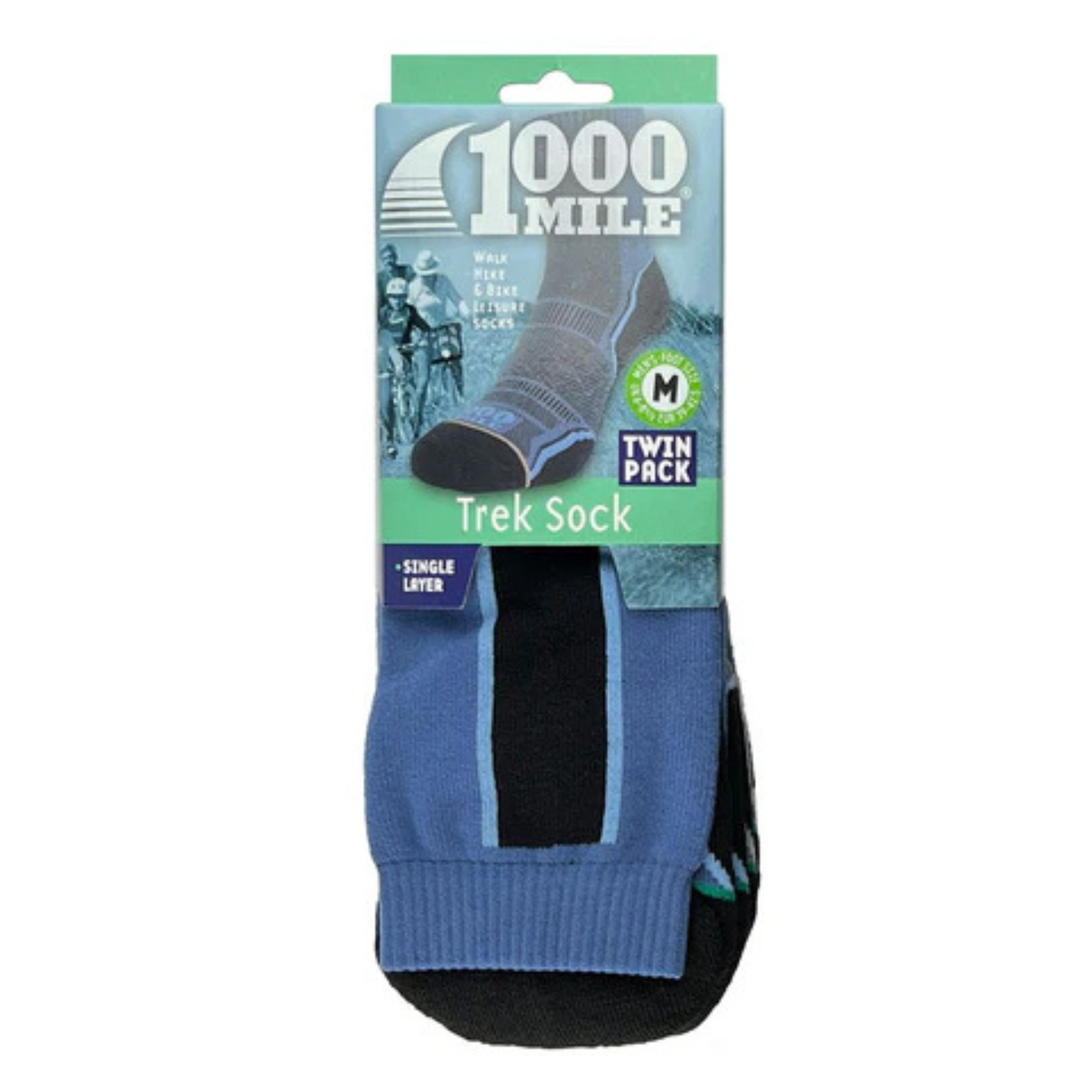 1000 Mile Men's Trek Merino Blend Single Layer Socks - 2 Pair Pack (Grey/Navy)