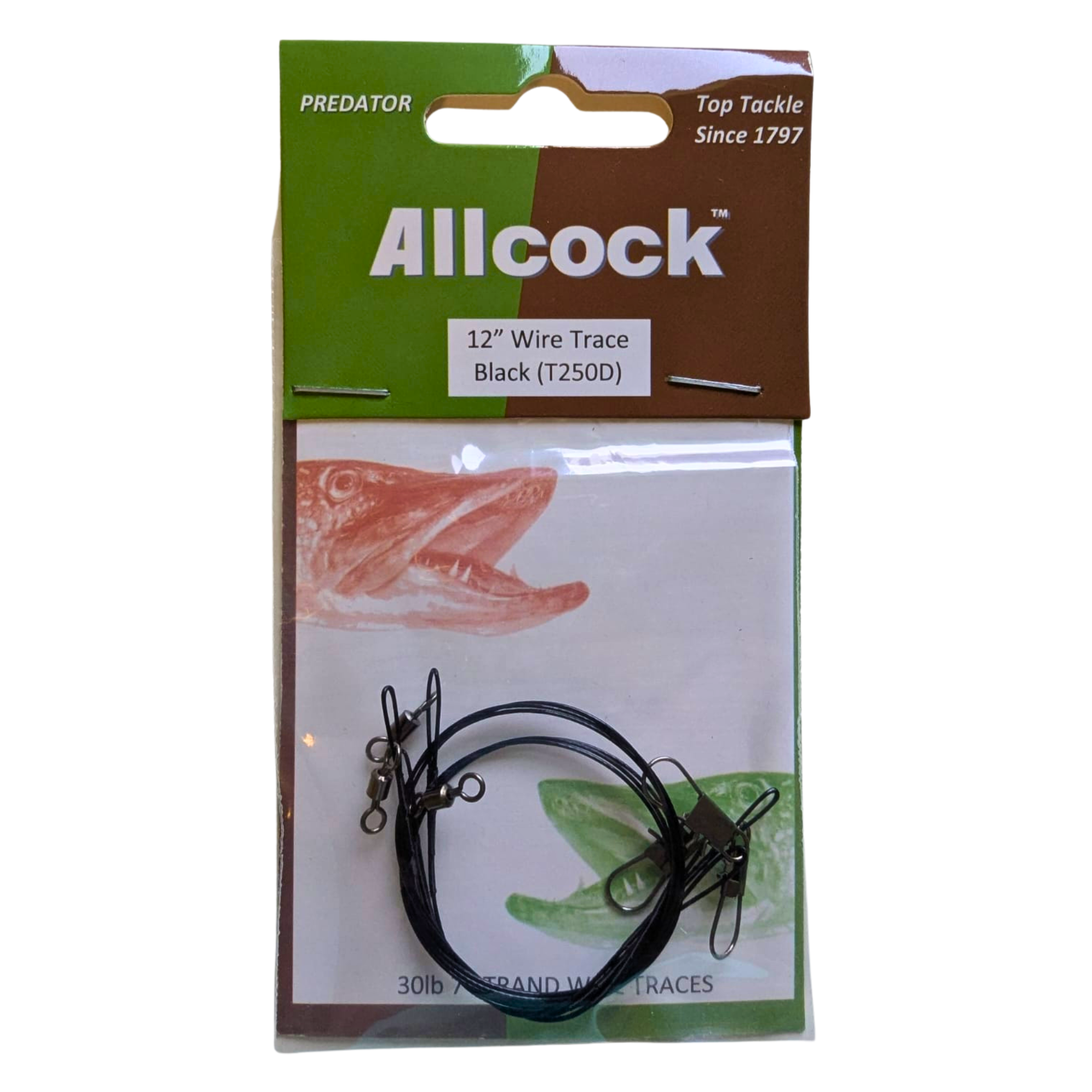Allcock 12in Black Wire Leader Snap Tackle Traces (3 Pack)