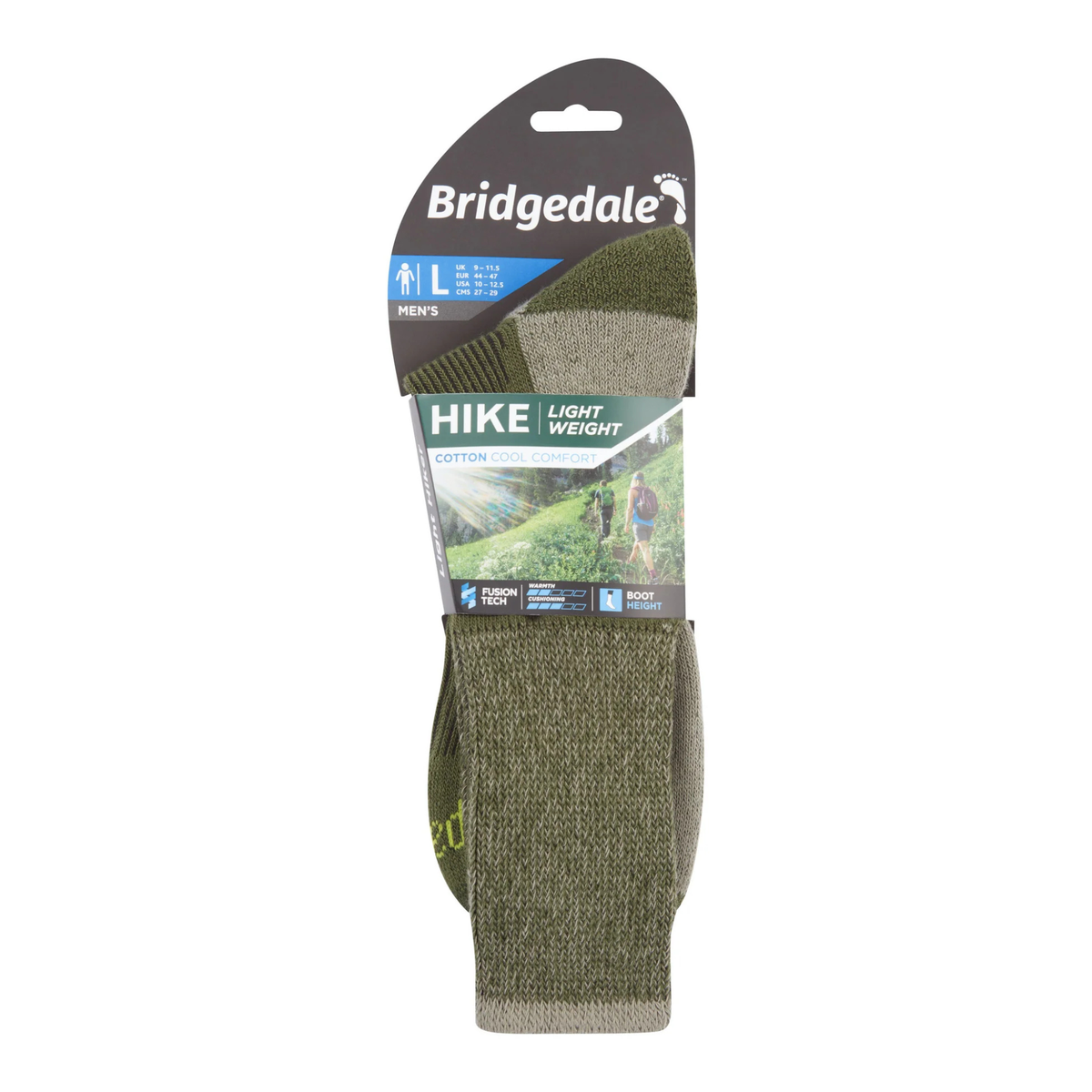 Bridgedale Men's Hike Lightweight Cotton Comfort Boot Length Socks Green 710510