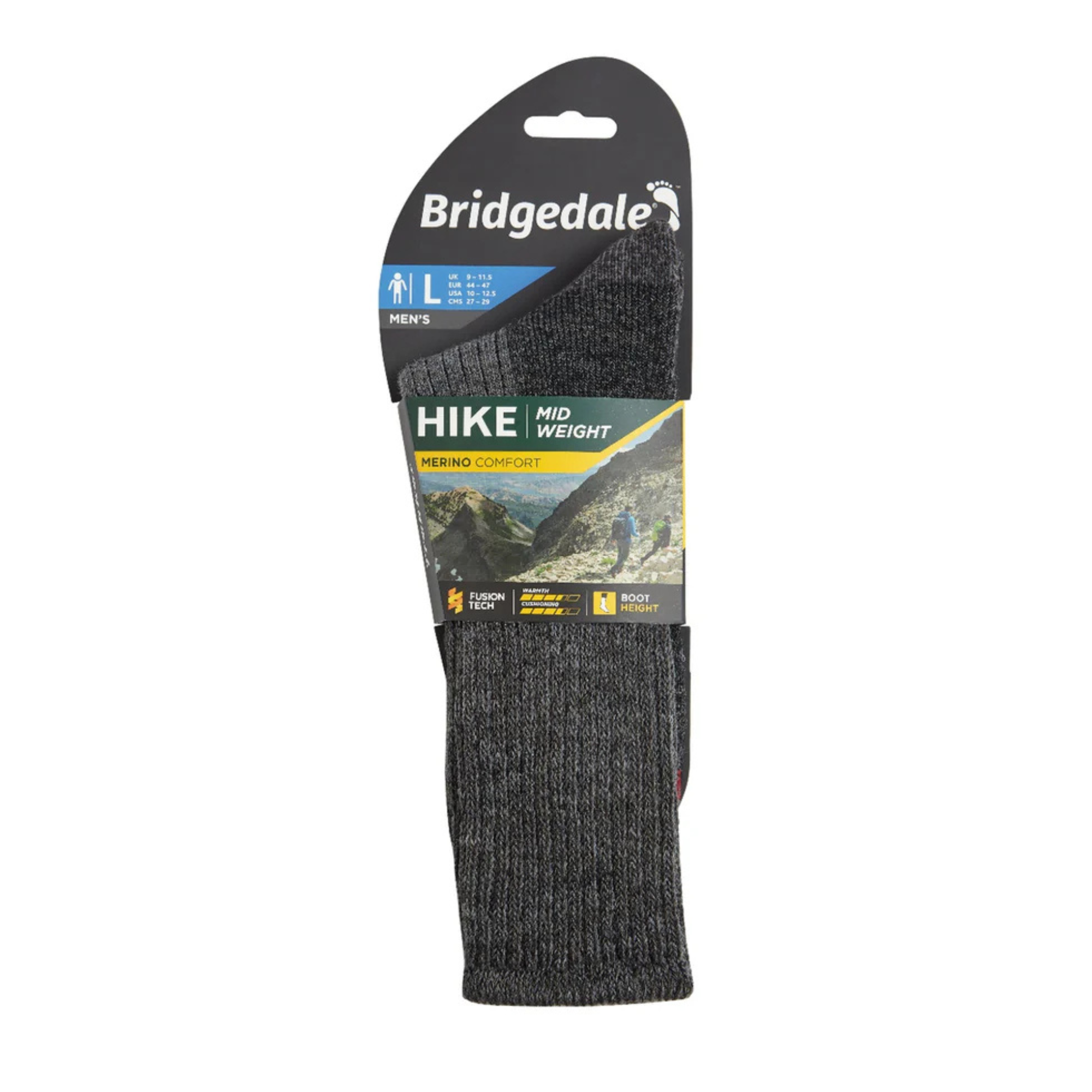 Bridgedale Men's Hike Midweight Merino Comfort Boot Length Socks (Charcoal)