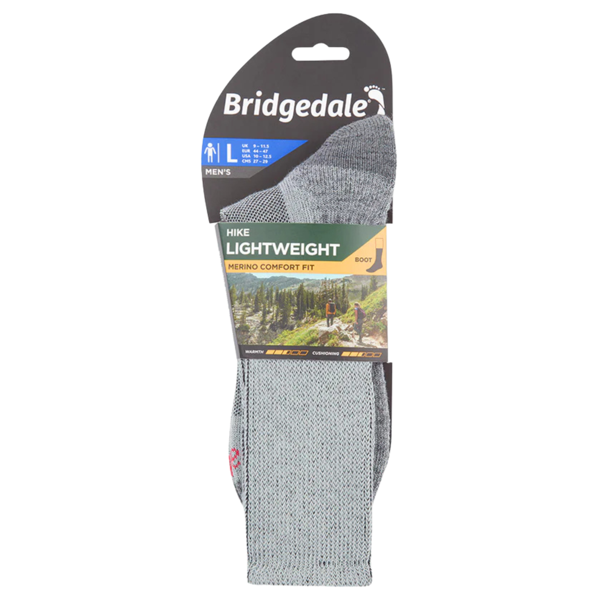 Bridgedale Men's Lightweight Merino Comfort Fit Boot Length Hike Socks (Silver)