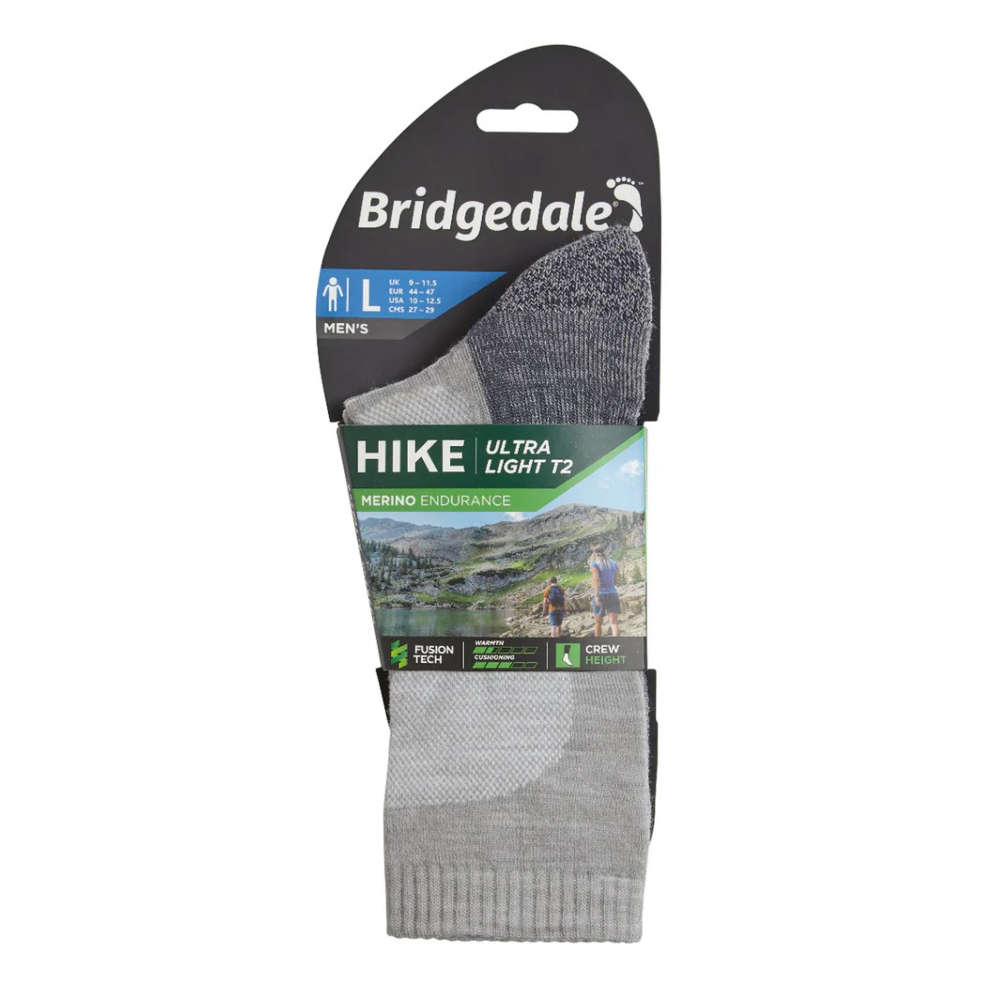Bridgedale Men's Ultra Light Merino Performance Crew Length Hike Socks (Gunmetal)