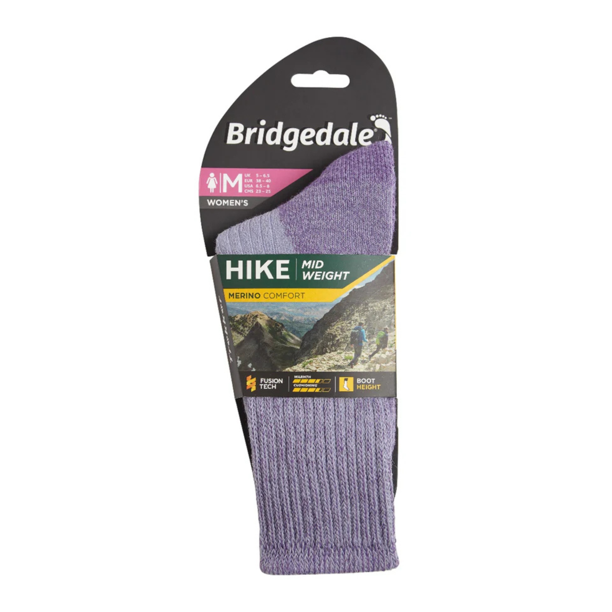 Bridgedale Women's Midweight Merino Comfort Fit Boot Length Hike Socks (Violet)