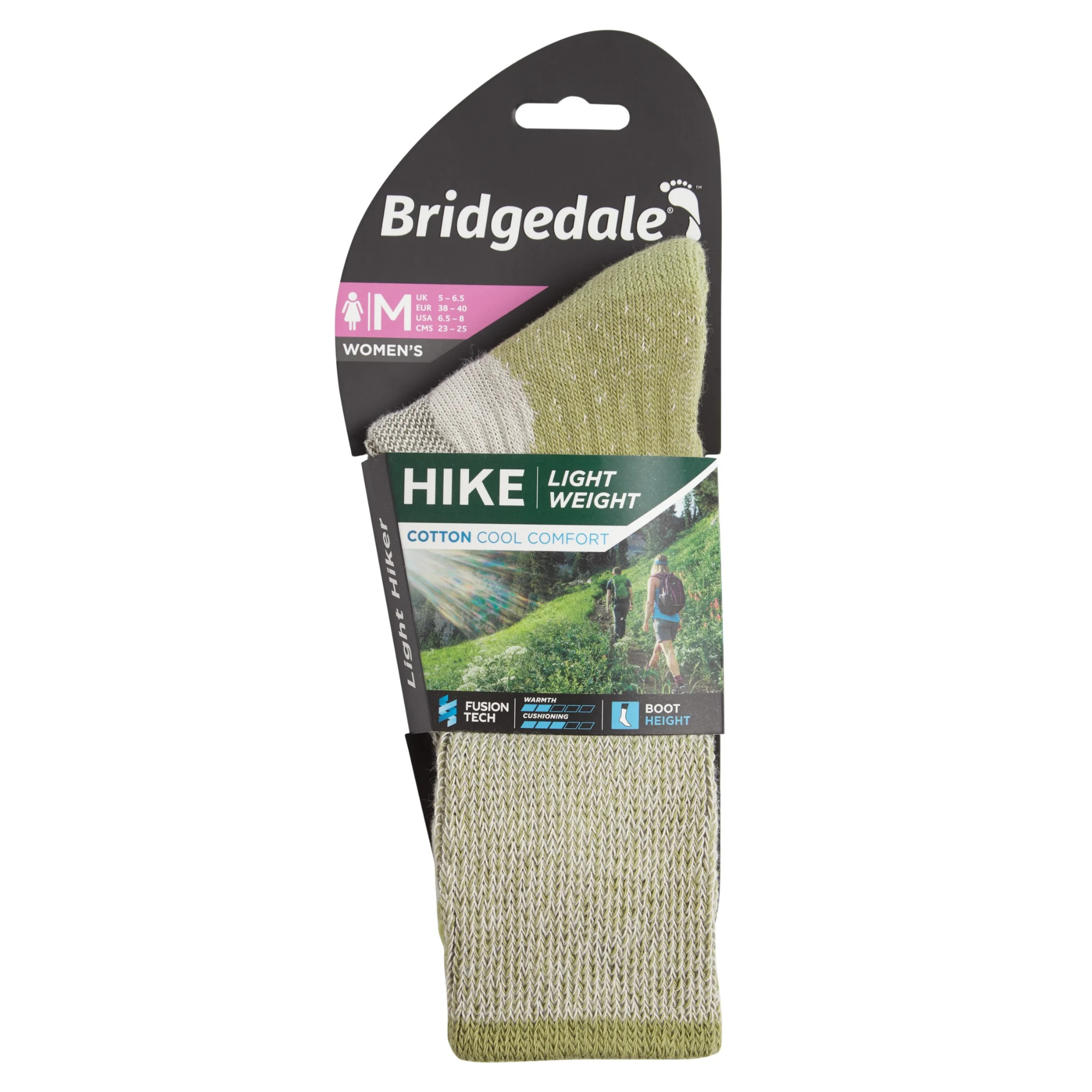 Bridgedale Women's Lightweight Coolmax Comfort Fit Boot Length Hike Socks (Spring Green)