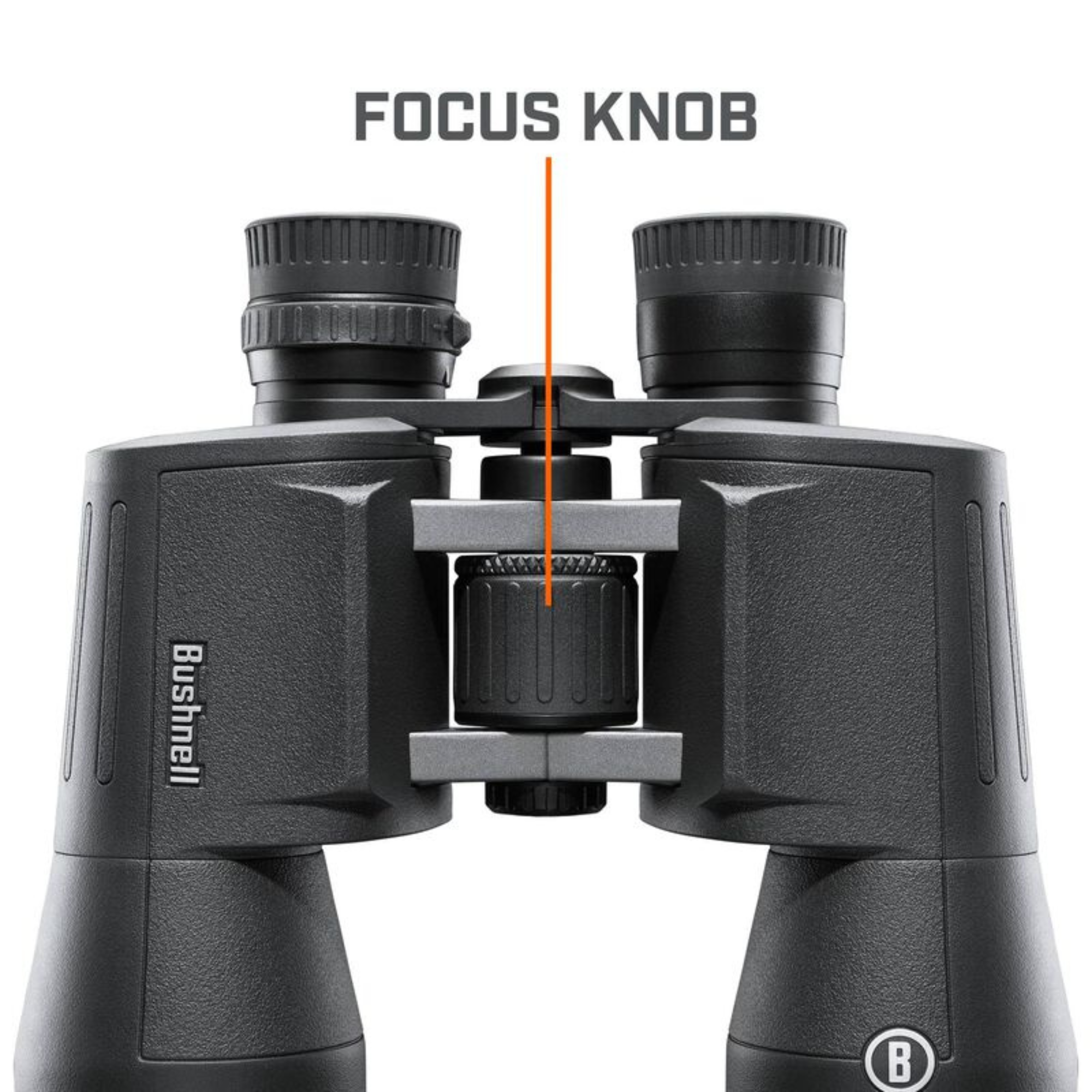 Bushnell 10x50 Powerview 2 Binoculars BHPWV1050 with a focus knob labelled on a white background