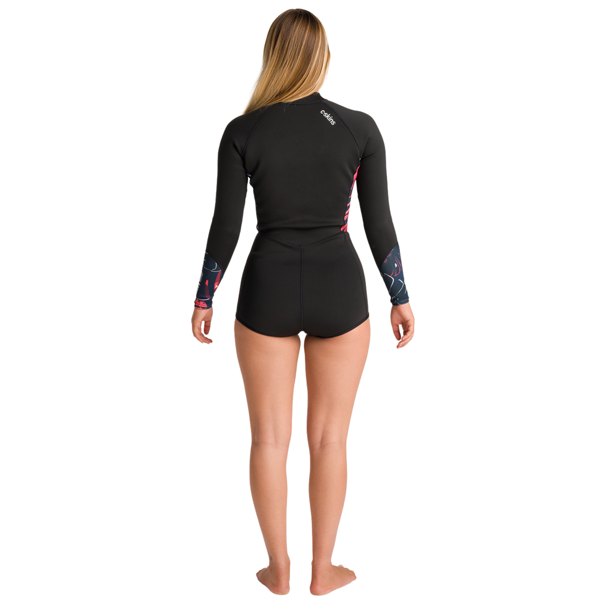C-Skins Women's NuWave Solace Lite 2/2mm Front Zip Flatlock Long Sleeve Surf Suit (Black/Tropical)