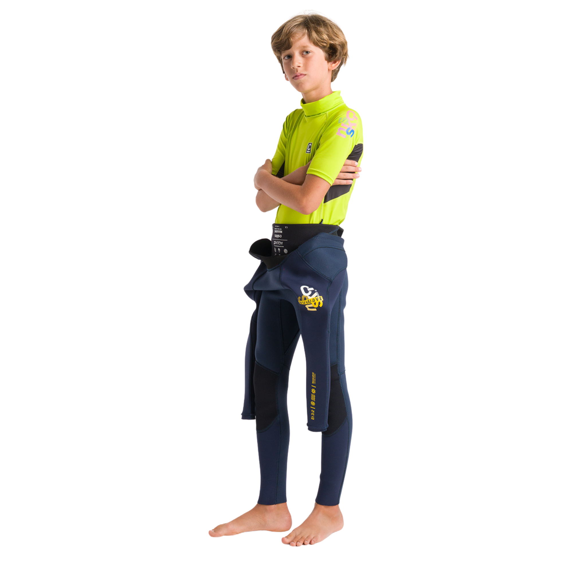 C-Skins Junior NuWave Rash X UPF50+ Short Sleeve Rash Vest (Lime/Anthracite/Multi)