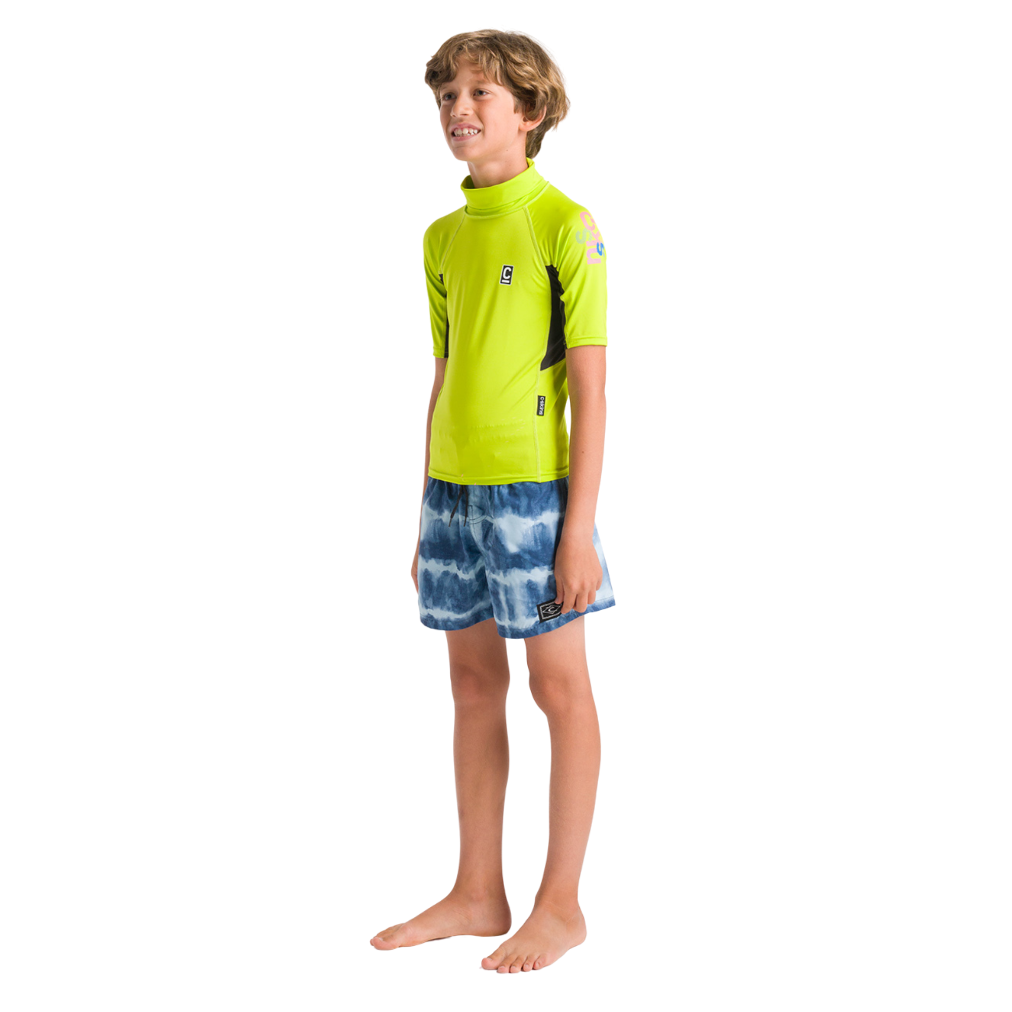 C-Skins Junior NuWave Rash X UPF50+ Short Sleeve Rash Vest (Lime/Anthracite/Multi)