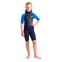 Load image into Gallery viewer, C-Skins Junior Unisex Element 3/2mm Flatlock Shorty Wetsuit (Cyan/Slate/Multi)