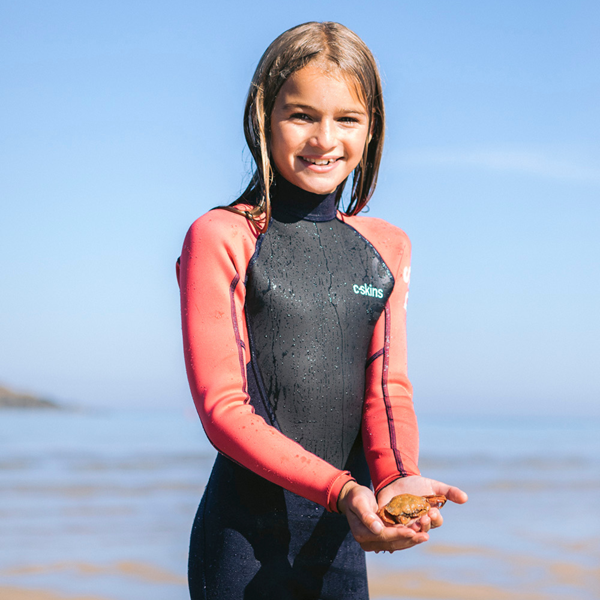 C-Skins Junior Element 3/2mm Flatlock Steamer Wetsuit (Slate/Coral/Multi)