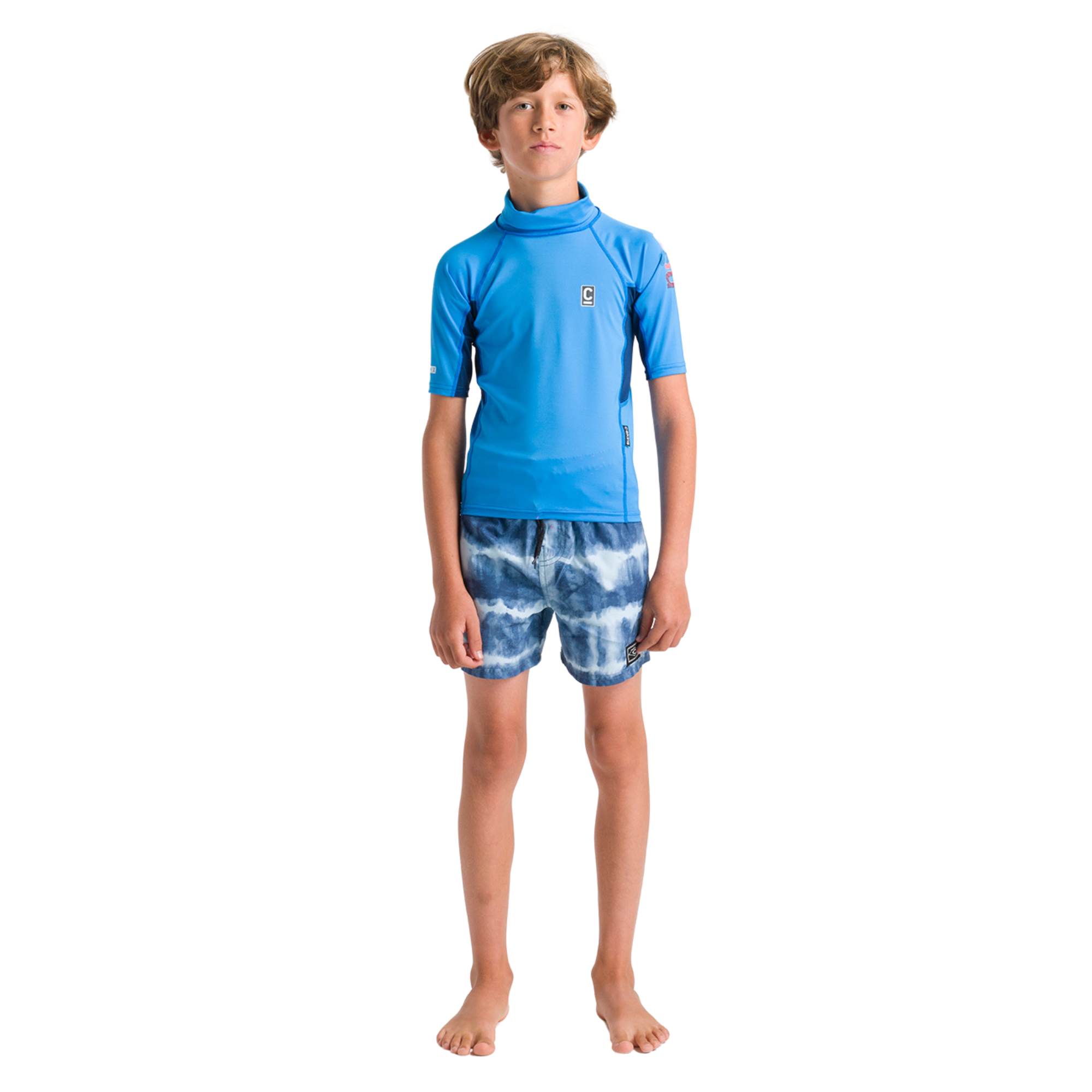 C-Skins Junior NuWave Rash X Short Sleeve Rash Vest (Cyan/Slate/Multi)
