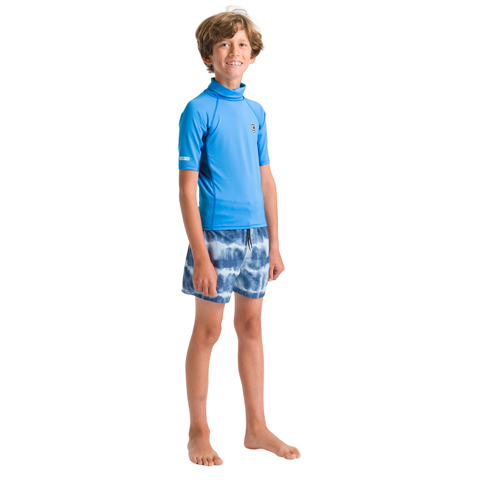 C-Skins Junior NuWave Rash X Short Sleeve Rash Vest (Cyan/Slate/Multi)