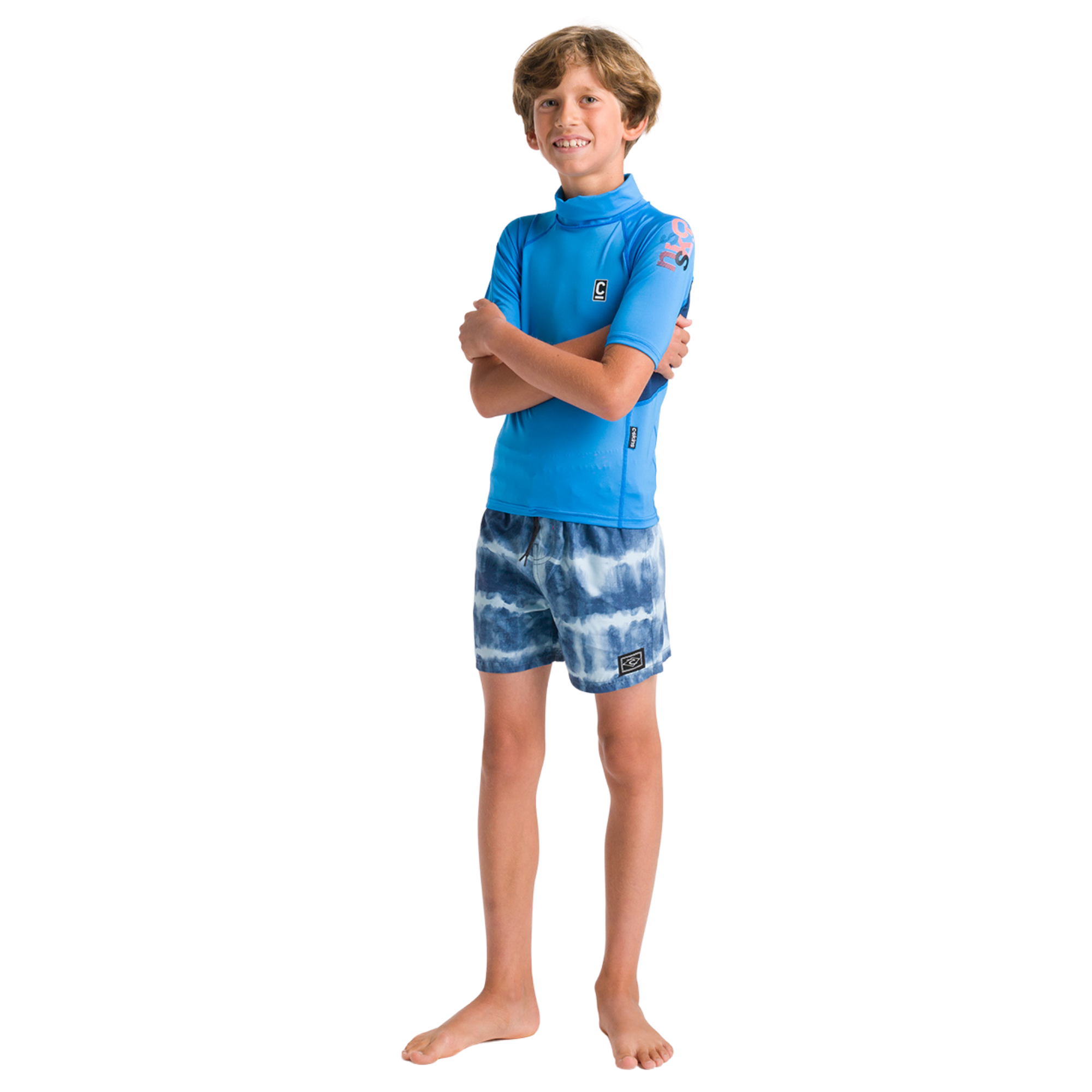 C-Skins Junior NuWave Rash X Short Sleeve Rash Vest (Cyan/Slate/Multi)