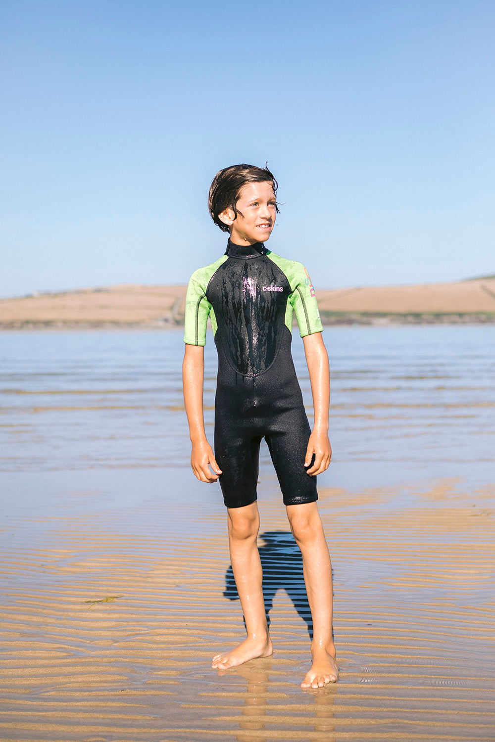 C-Skins Junior Element 3/2mm Flatlock Shorty Wetsuit (Anthracite/Lime/Multi)