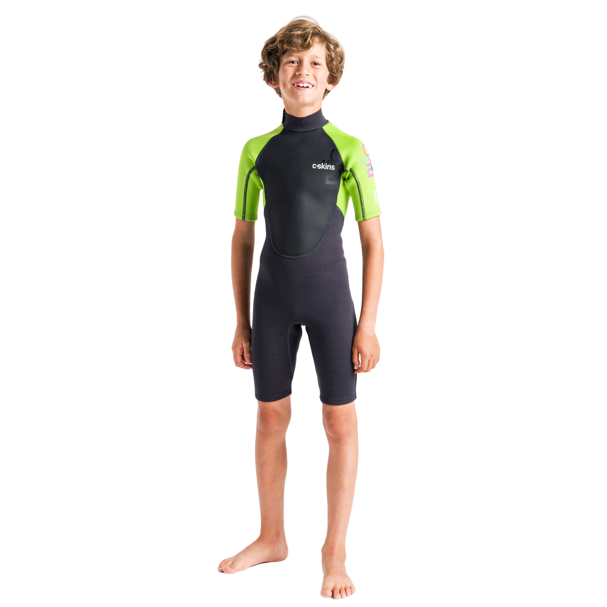 C-Skins Junior Element 3/2mm Flatlock Shorty Wetsuit (Anthracite/Lime/Multi)