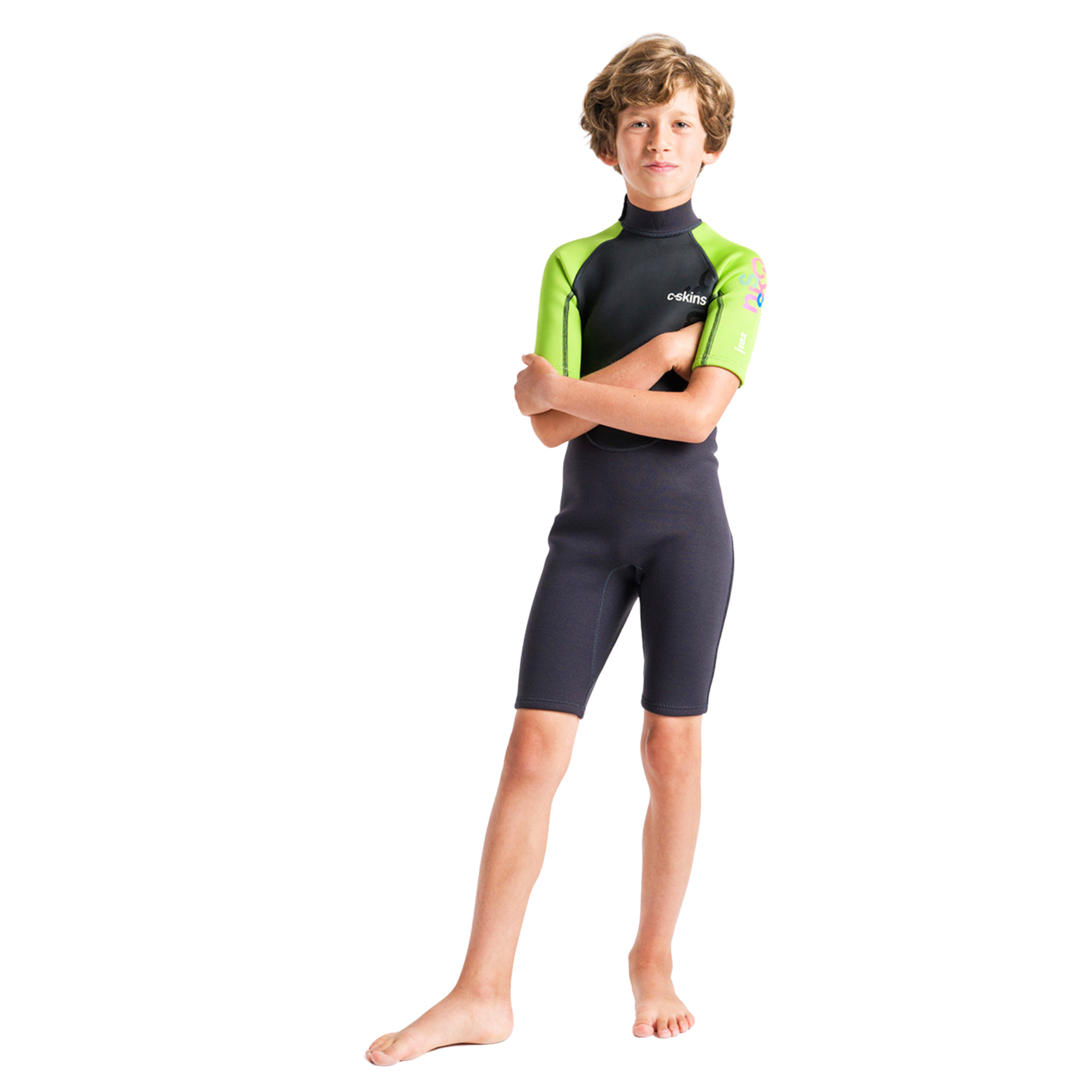C-Skins Junior Element 3/2mm Flatlock Shorty Wetsuit (Anthracite/Lime/Multi)