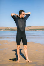 Load image into Gallery viewer, C-Skins Men's Element 3/2mm Flatlock Shorty Wetsuit (Black/Slate/Cyan)