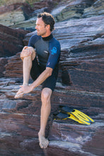 Load image into Gallery viewer, C-Skins Men's Element 3/2mm Flatlock Shorty Wetsuit (Black/Slate/Cyan)