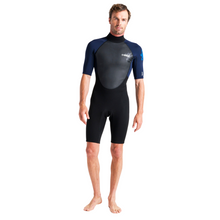 Load image into Gallery viewer, C-Skins Men's Element 3/2mm Flatlock Shorty Wetsuit (Black/Slate/Cyan)