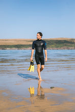 Load image into Gallery viewer, C-Skins Men's Element 3/2mm Flatlock Shorty Wetsuit (Black/Slate/Cyan)