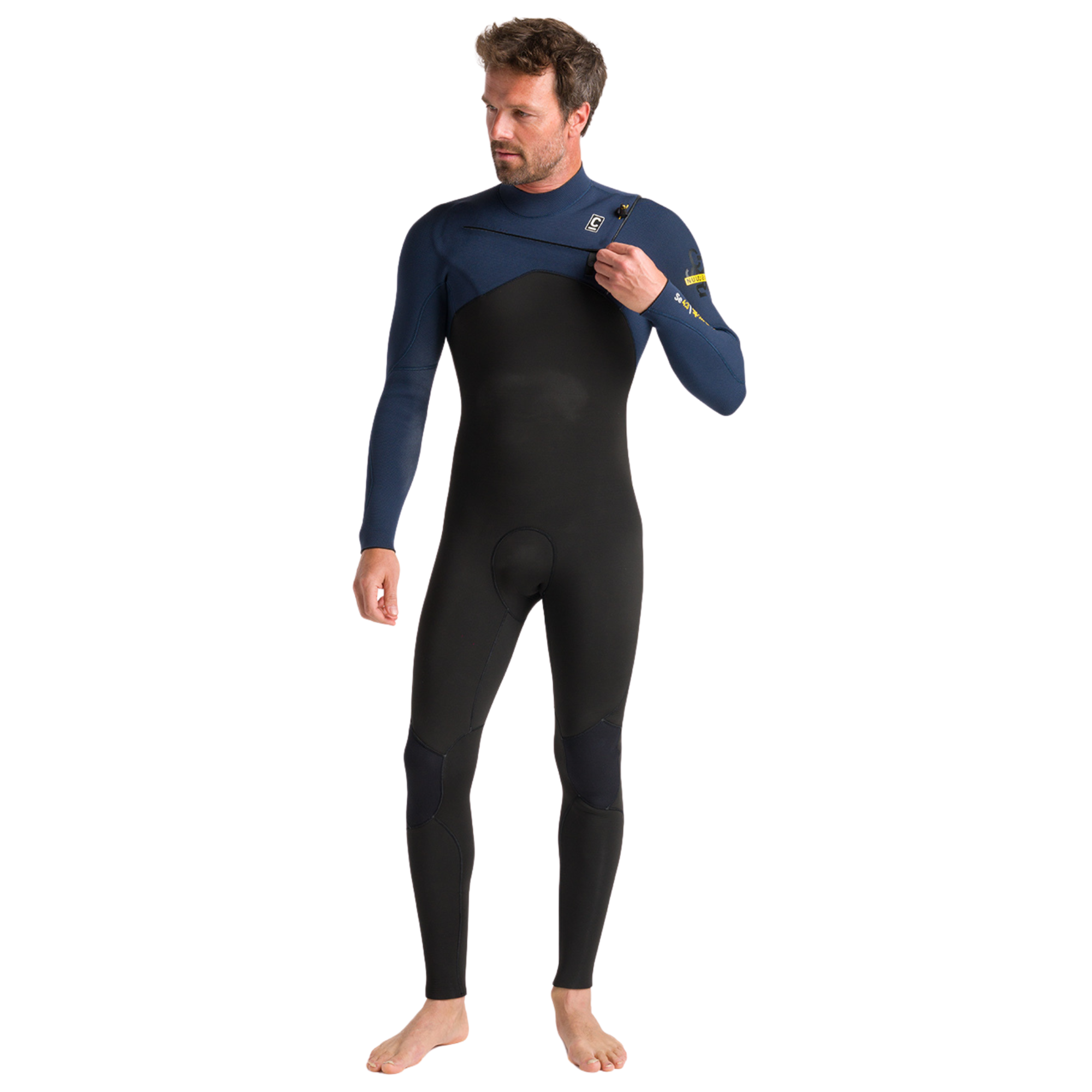 C-Skins Men's NuWave Session 4/3mm GBS Chest Zip Steamer (Black/Bluestone/Saffron)
