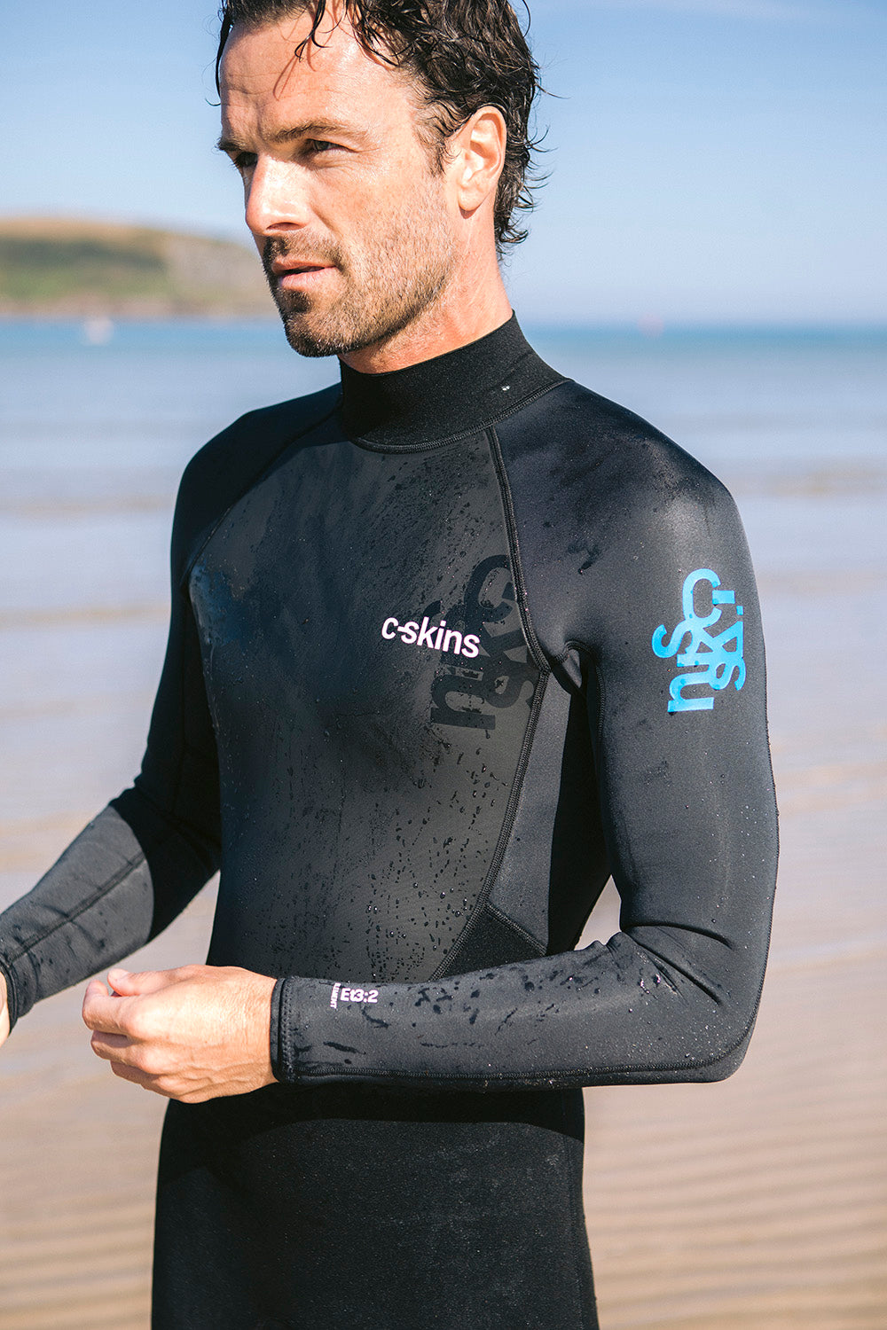 C-Skins Men's Element 3/2mm Flatlock Steamer Wetsuit (Black/Anthracite/Cyan)