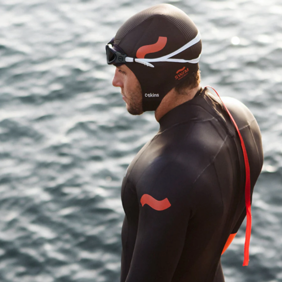 C-Skins Unisex Swim Research Thermal Swim/Watersports GBS Neoprene Cap (Black/Orange)(3mm)