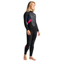 Load image into Gallery viewer, C-Skins Women's Element 3/2mm Flatlock Steamer Wetsuit (Black/Slate/Coral)