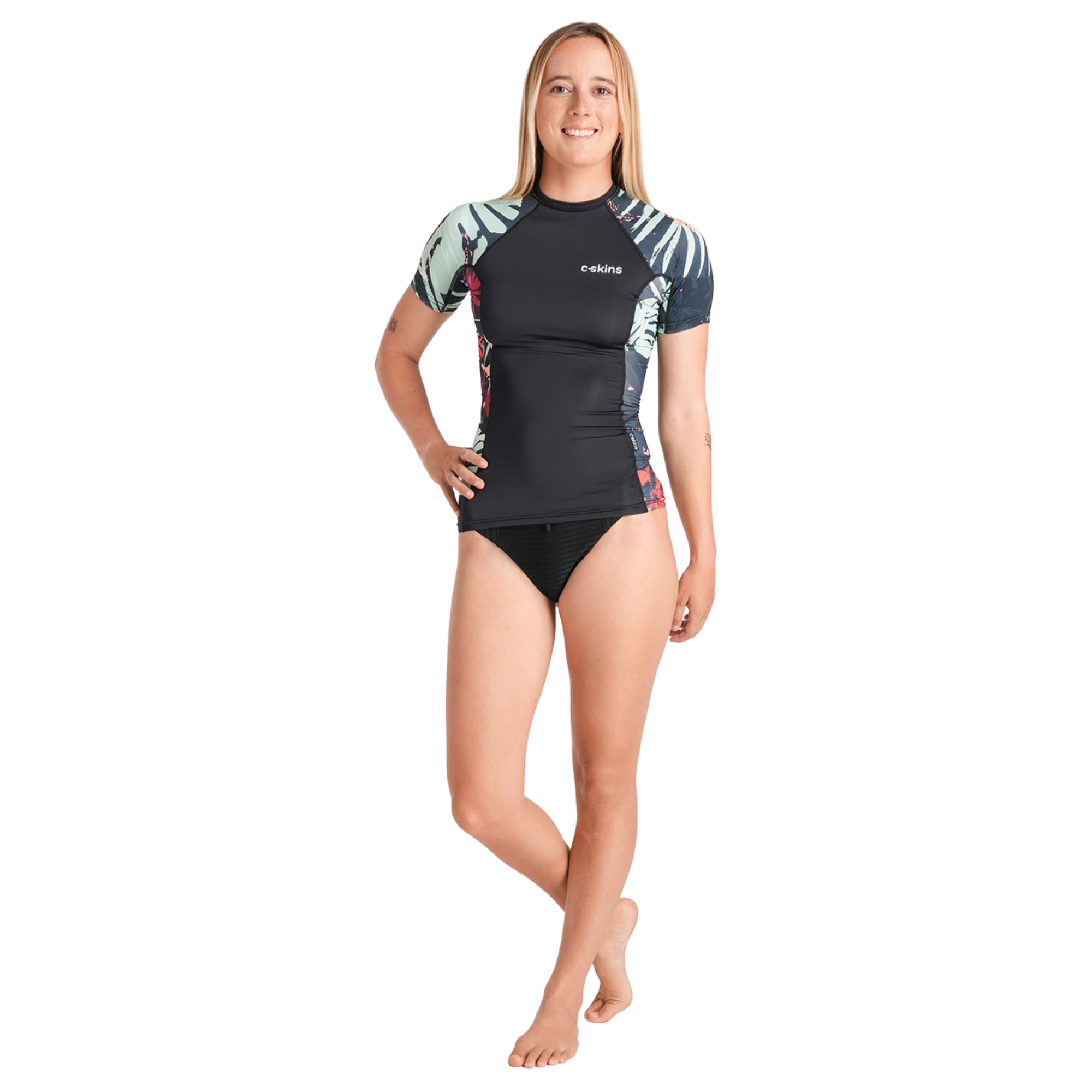 C-Skins Women's NuWave UV Premium UPF50 Short Sleeve Rash Vest (Raven Black/Tropical)