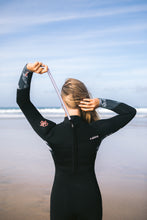 Load image into Gallery viewer, C-Skins Women's Solace 5/4/3mm Back Zip GBS Steamer Wetsuit (Black/Tropical/Black Rose)