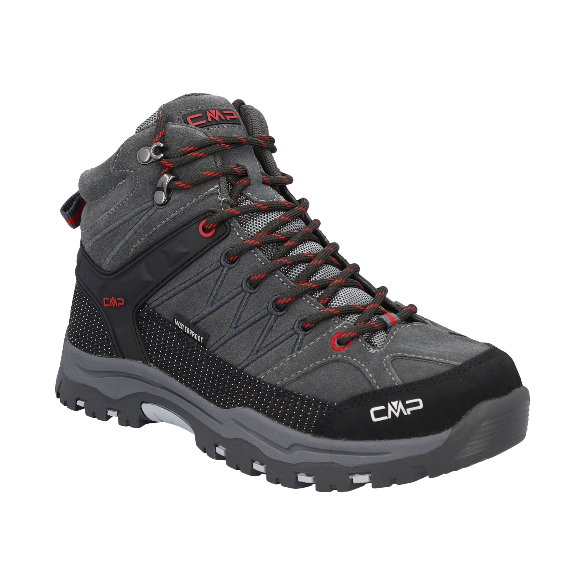 CMP Junior Rigel Trekking Waterproof Mid Trail Boots (Grey/Ferrari)(Sizes EU38-41)