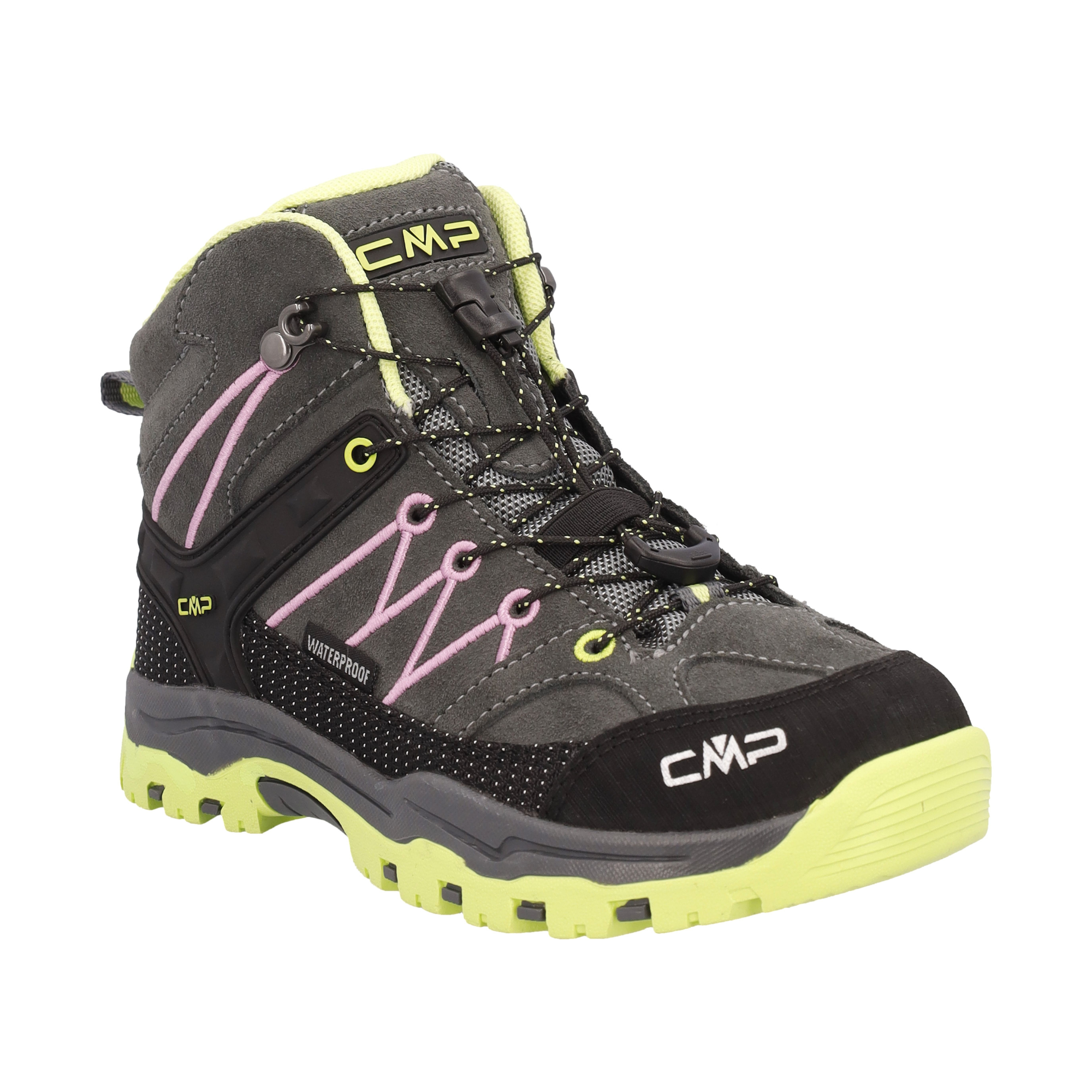 CMP Kids Rigel Trekking Waterproof Mid Trail Boots (Grey/Pink/Apple)(Sizes EU28-37)