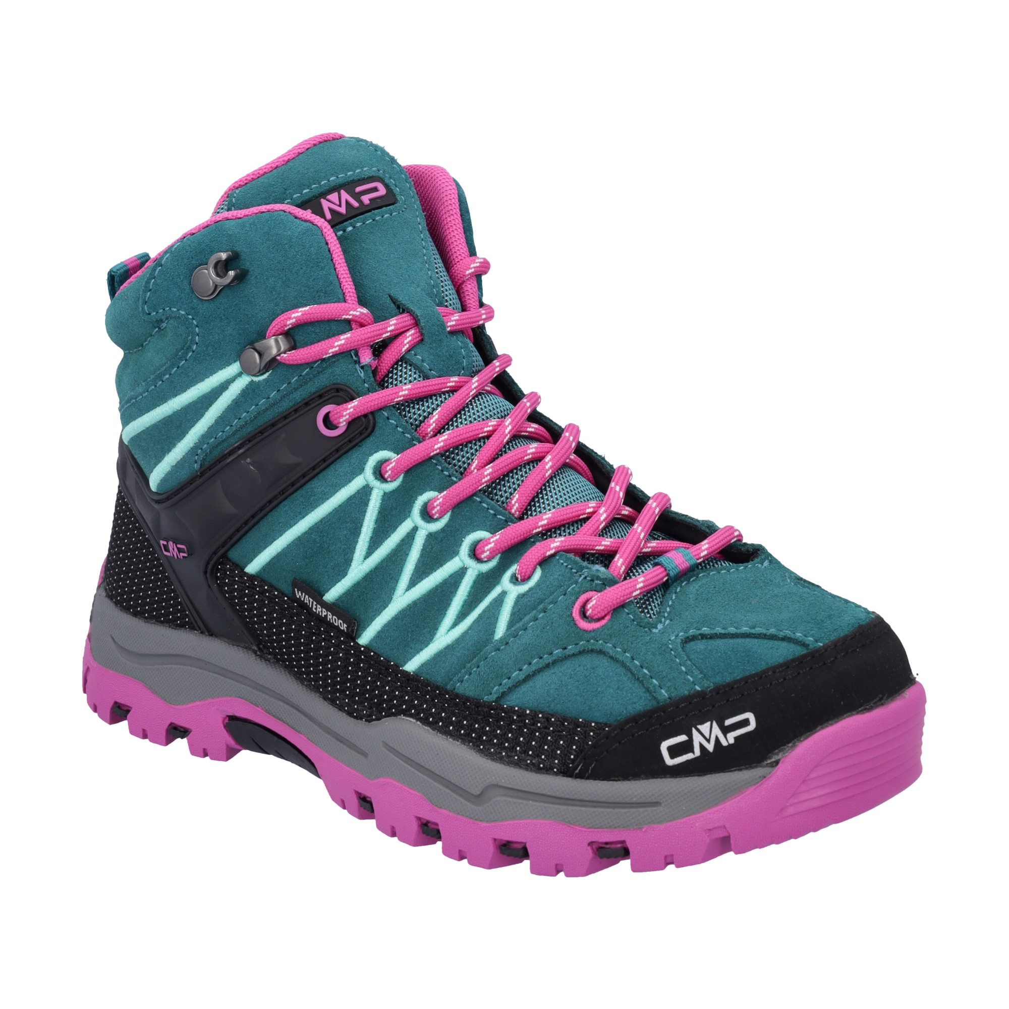 CMP Kids Rigel Trekking Waterproof Mid Trail Boots (Lake/Pink Fluo)(Sizes EU28-37)