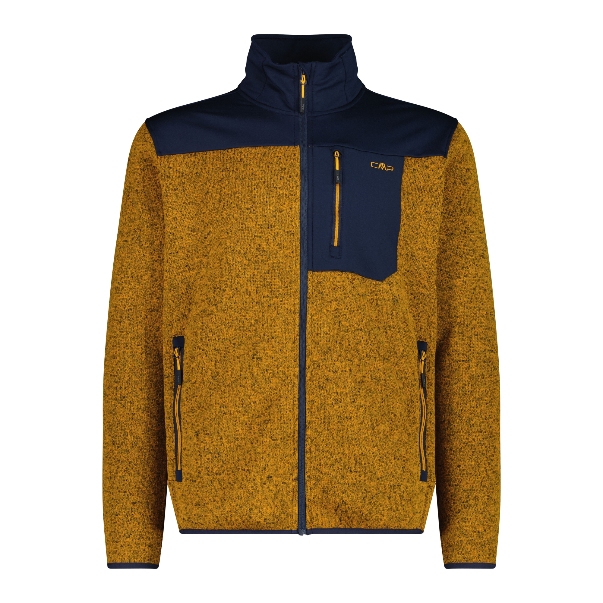 CMP Men's Knit Tech Jacquard Full Zip Fleece (Curcuma/B. Blue)