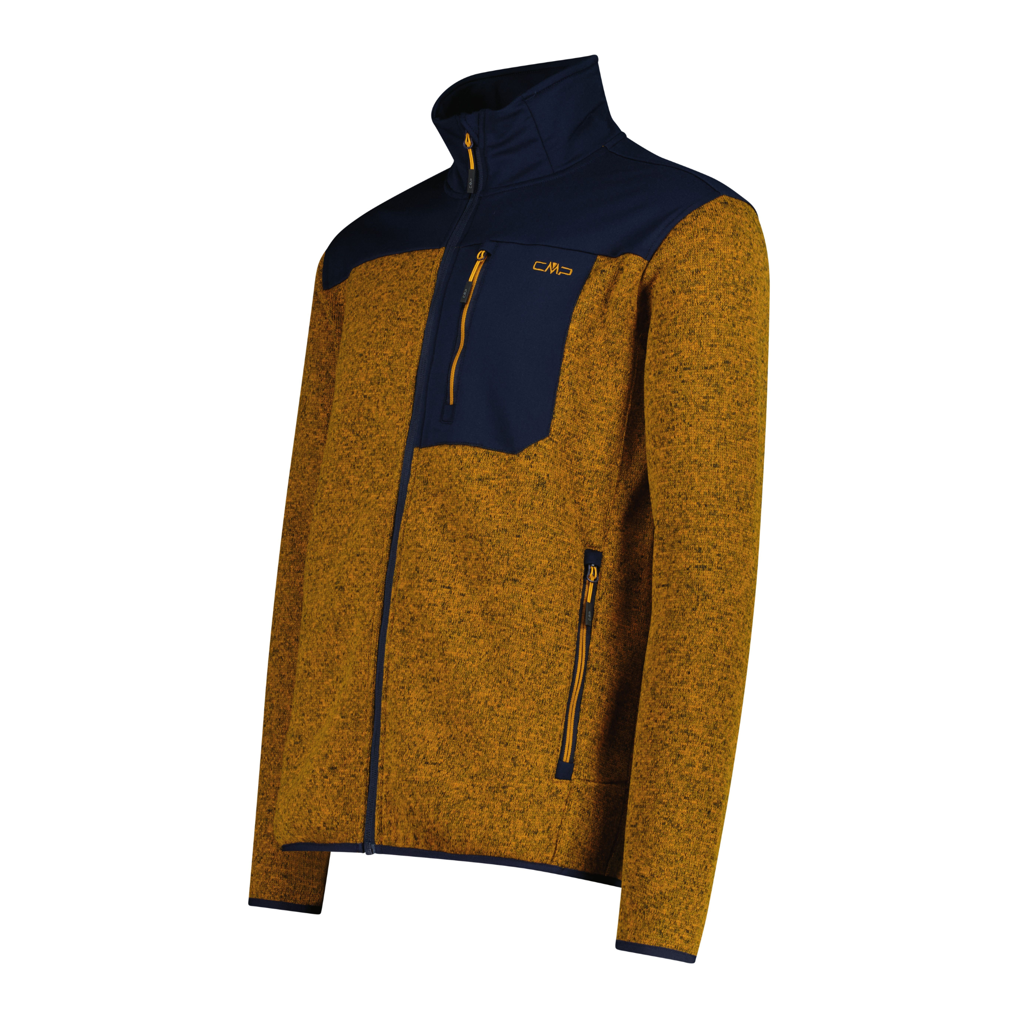 CMP Men's Knit Tech Jacquard Full Zip Fleece (Curcuma/B. Blue)