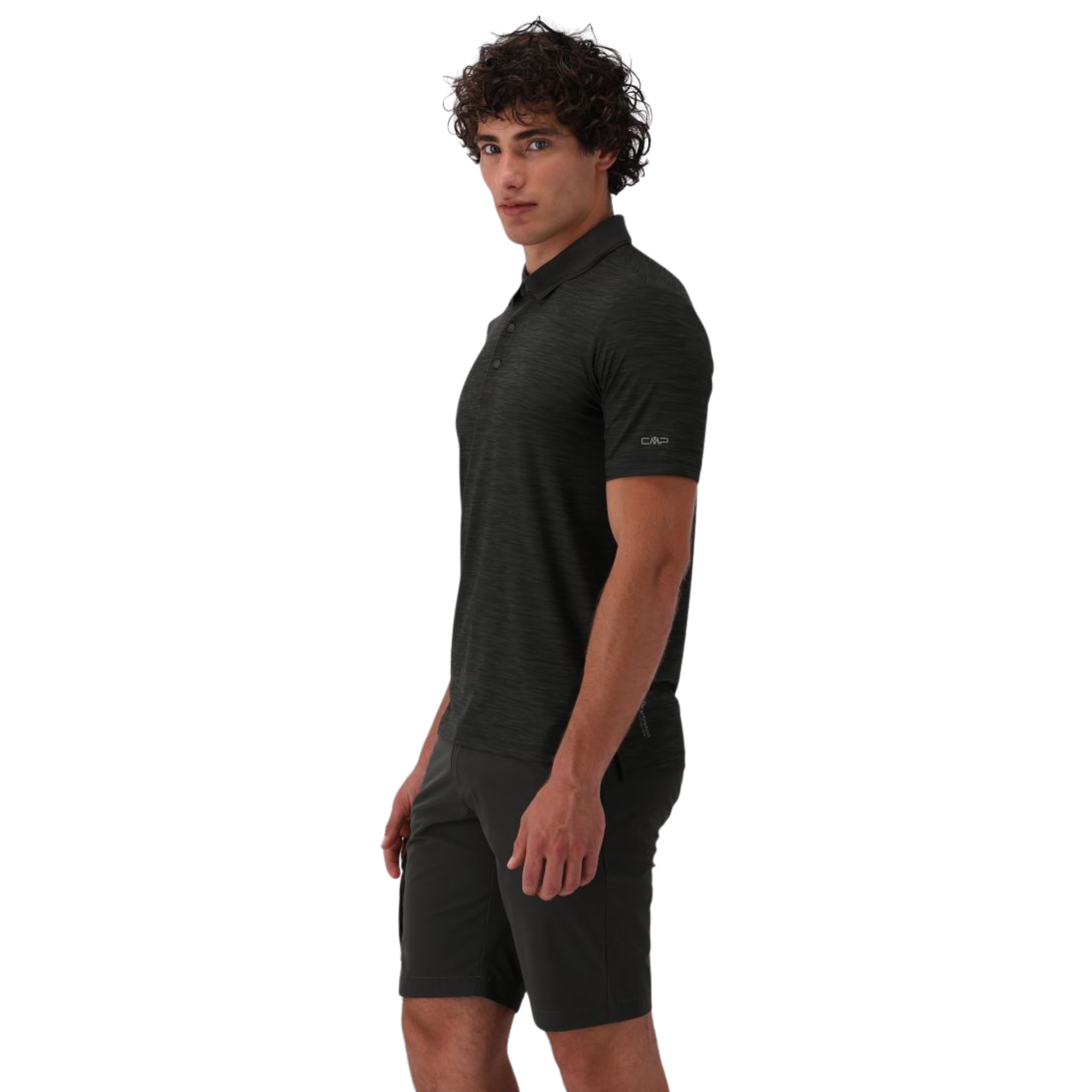 CMP Men's Melange Stretch Jersey Short Sleeve Technical Polo Shirt (Pine Mel)