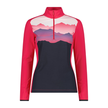 Load image into Gallery viewer, CMP Women's Softech Mountain Print Half Zip Technical Top (Red Carminio)