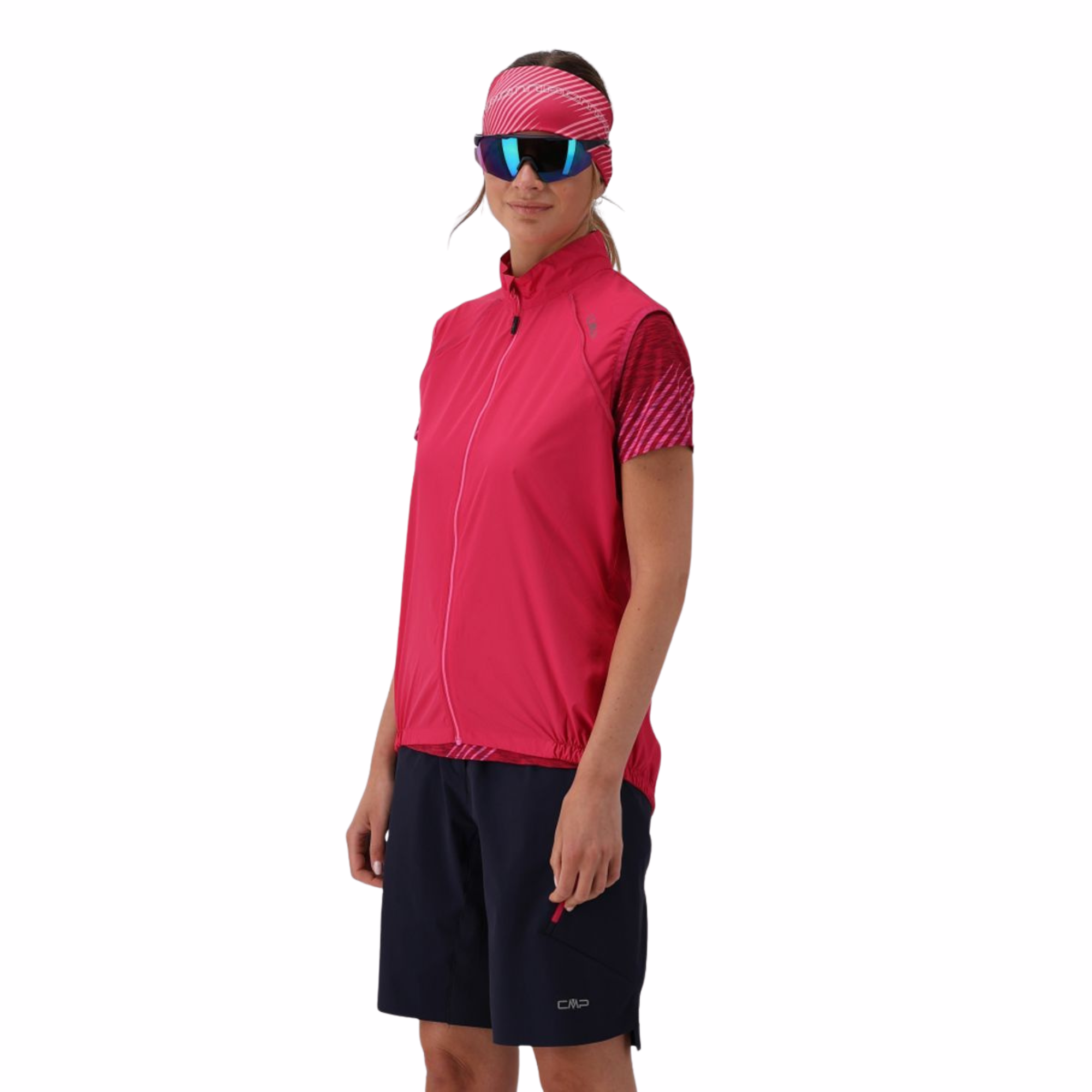 CMP Women's Windproof Cycling Jacket with Detachable Sleeves Magenta B807 32C6136