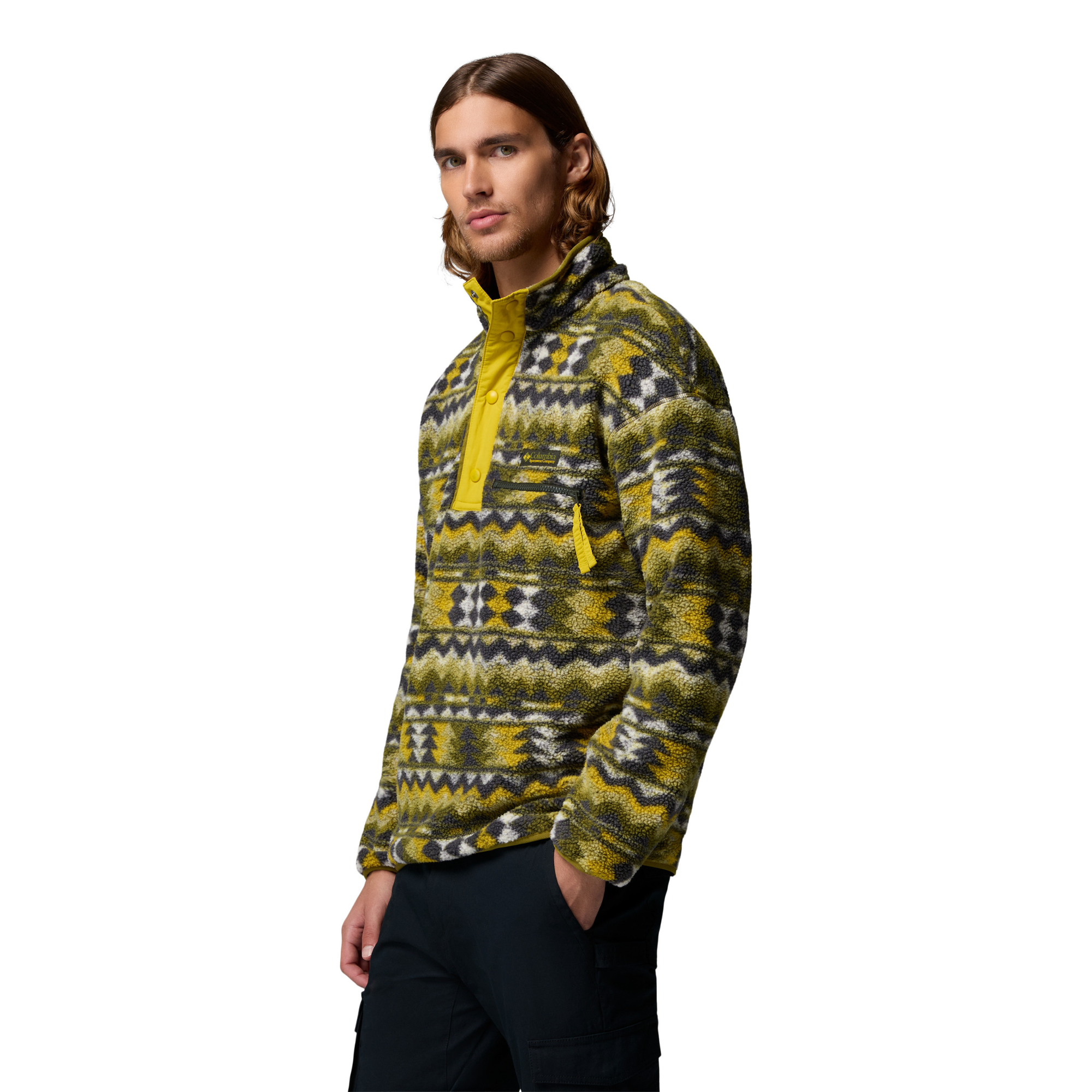 Columbia Men's Helvetia II Printed Half Snap Fleece Top (Mossy Green/Retrotree)