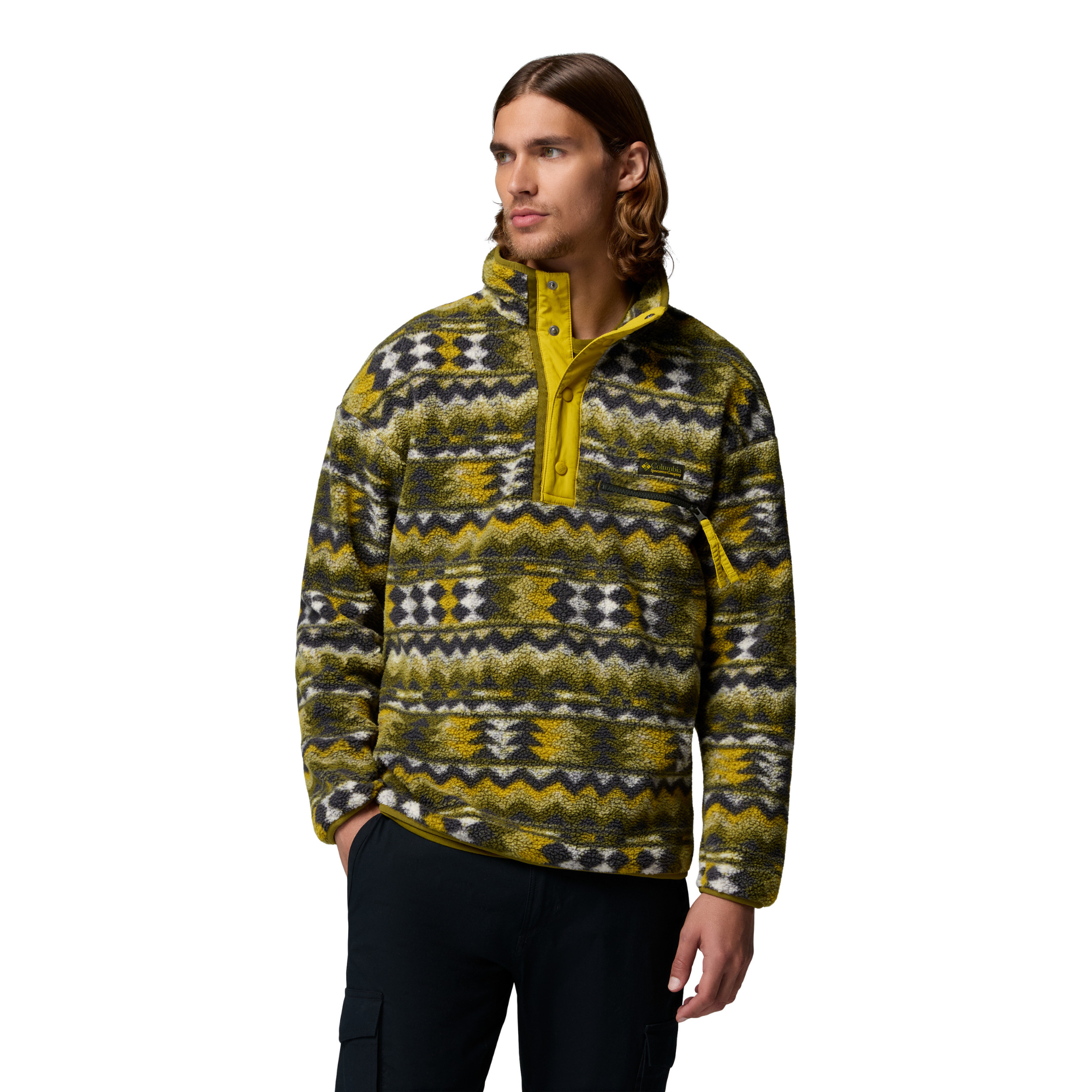 Columbia Men's Helvetia II Printed Half Snap Fleece Top (Mossy Green/Retrotree)