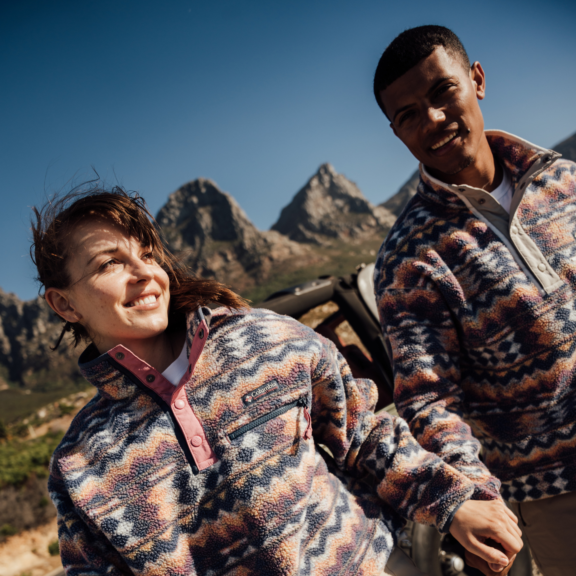 Columbia Men's Helvetia II Printed Half Snap Fleece Top (Sea Salt/Retrotree)
