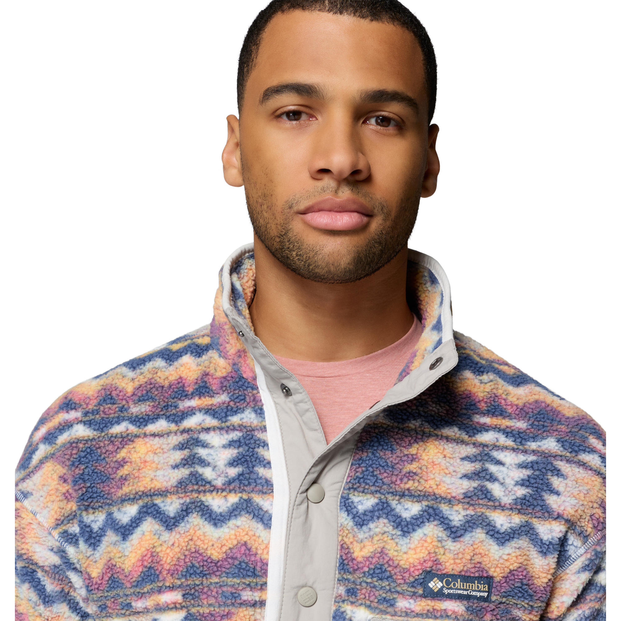 Columbia Men's Helvetia II Printed Half Snap Fleece Top (Sea Salt/Retrotree)