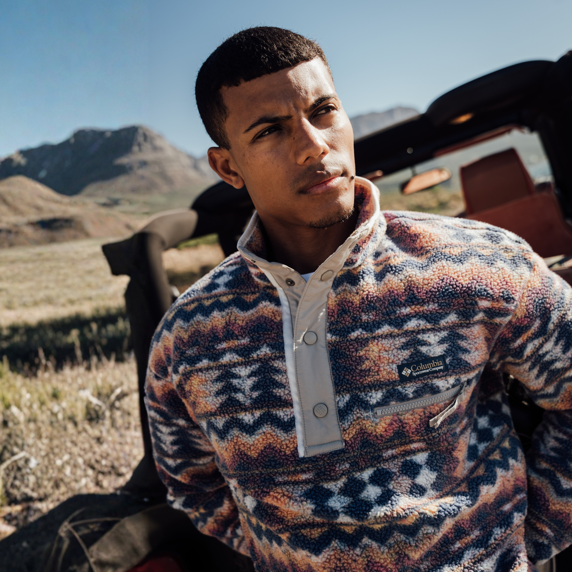 Columbia Men's Helvetia II Printed Half Snap Fleece Top (Sea Salt/Retrotree)