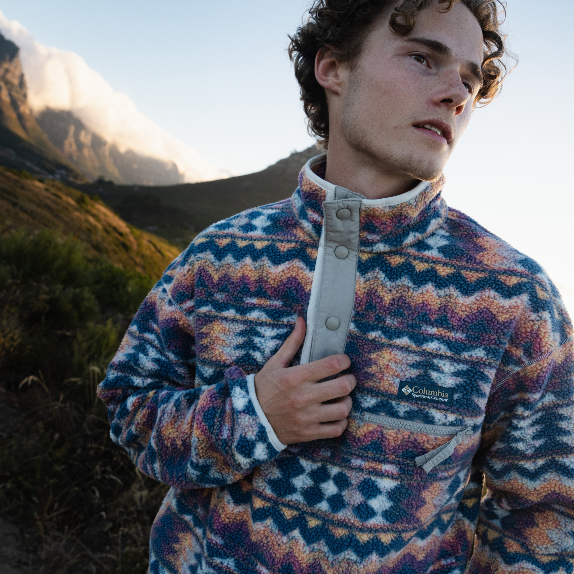 Columbia Men's Helvetia II Printed Half Snap Fleece Top (Sea Salt/Retrotree)