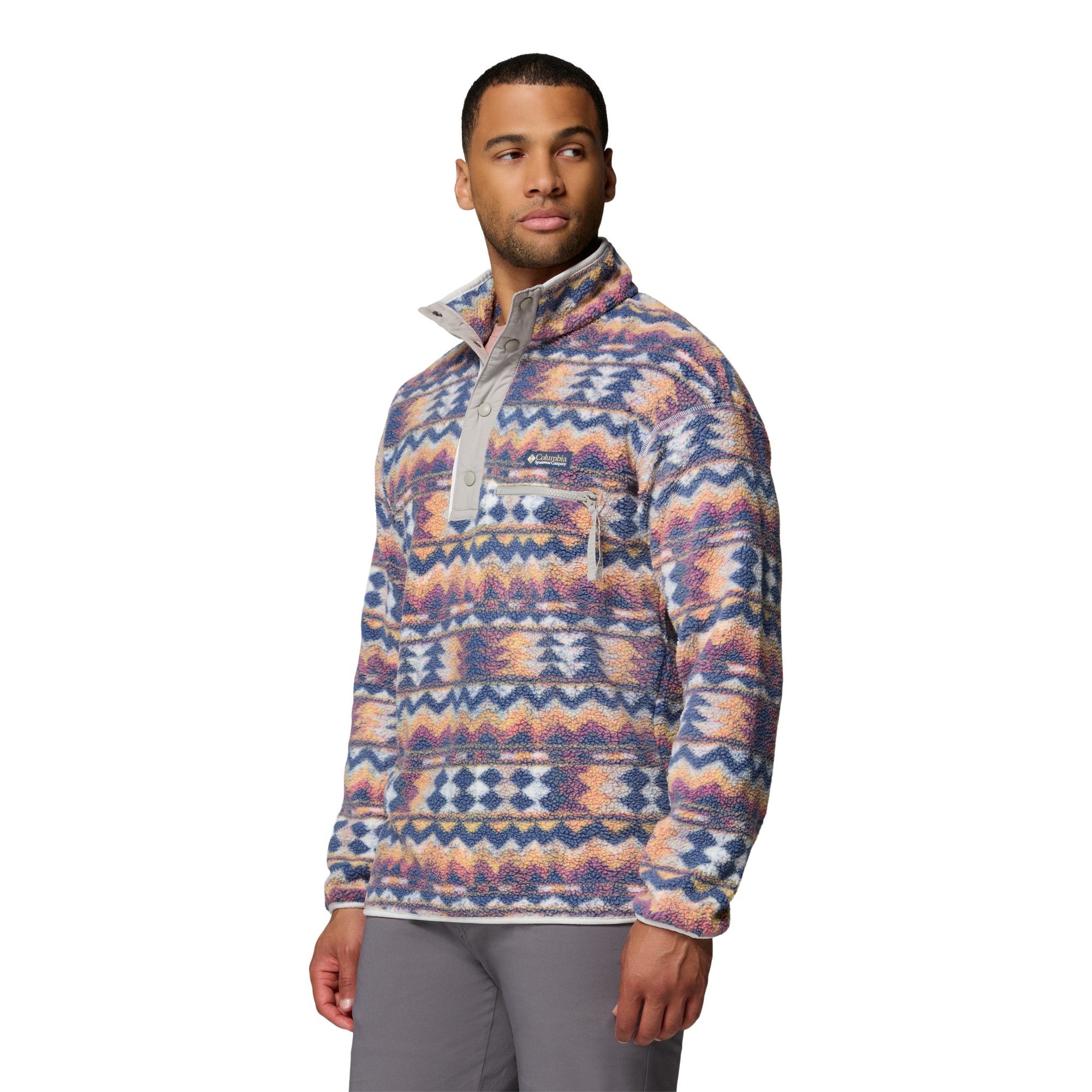 Columbia Men's Helvetia II Printed Half Snap Fleece Top (Sea Salt/Retrotree)