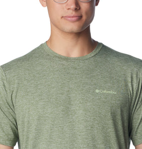 Columbia Men's Kwick Hike Back Graphic Short Sleeve Technical Tee (Canteen Heather/Mountain Air)