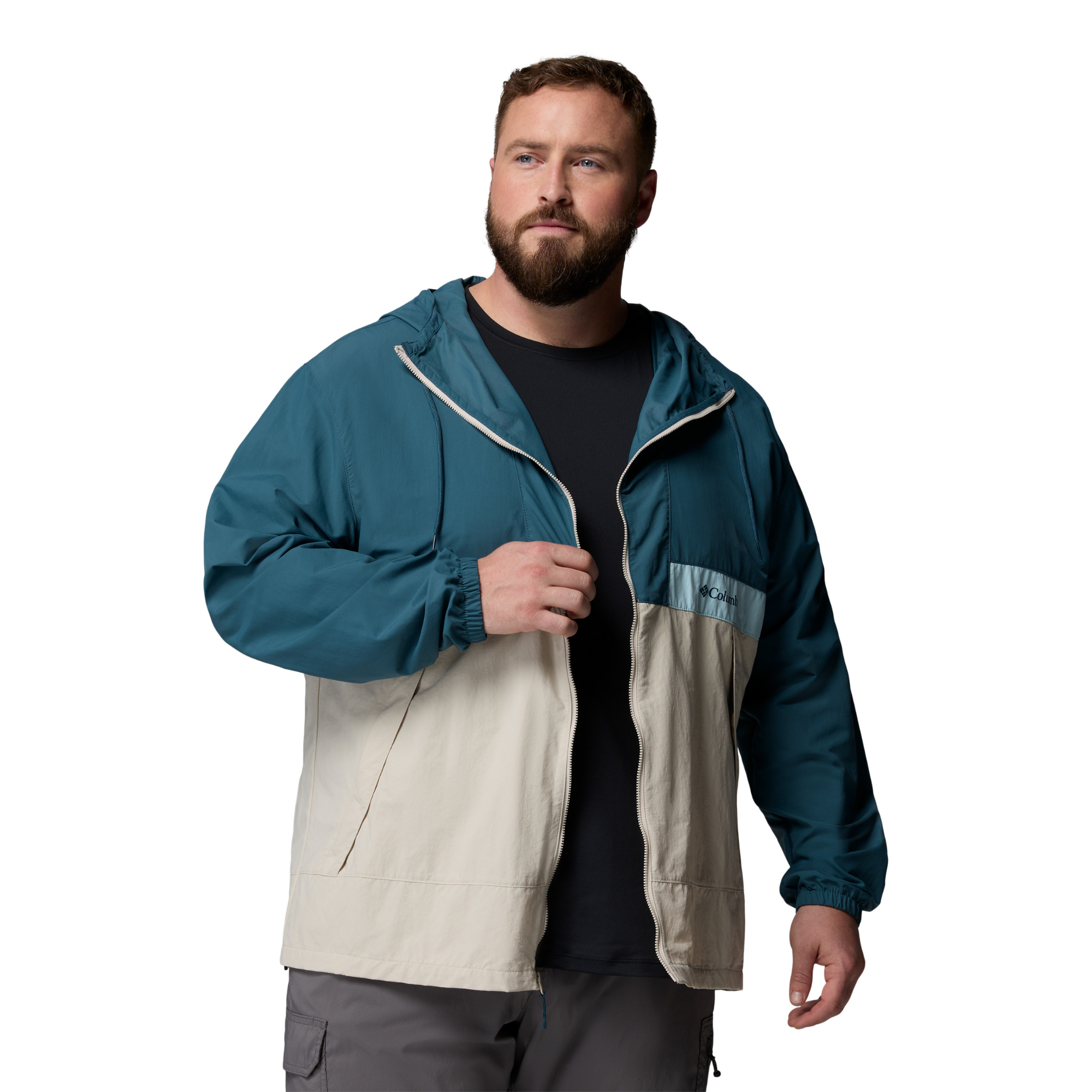 Columbia Men's Spire Valley Hooded UPF50 Windbreaker (Everblue/Dark Stone/Marine Light)