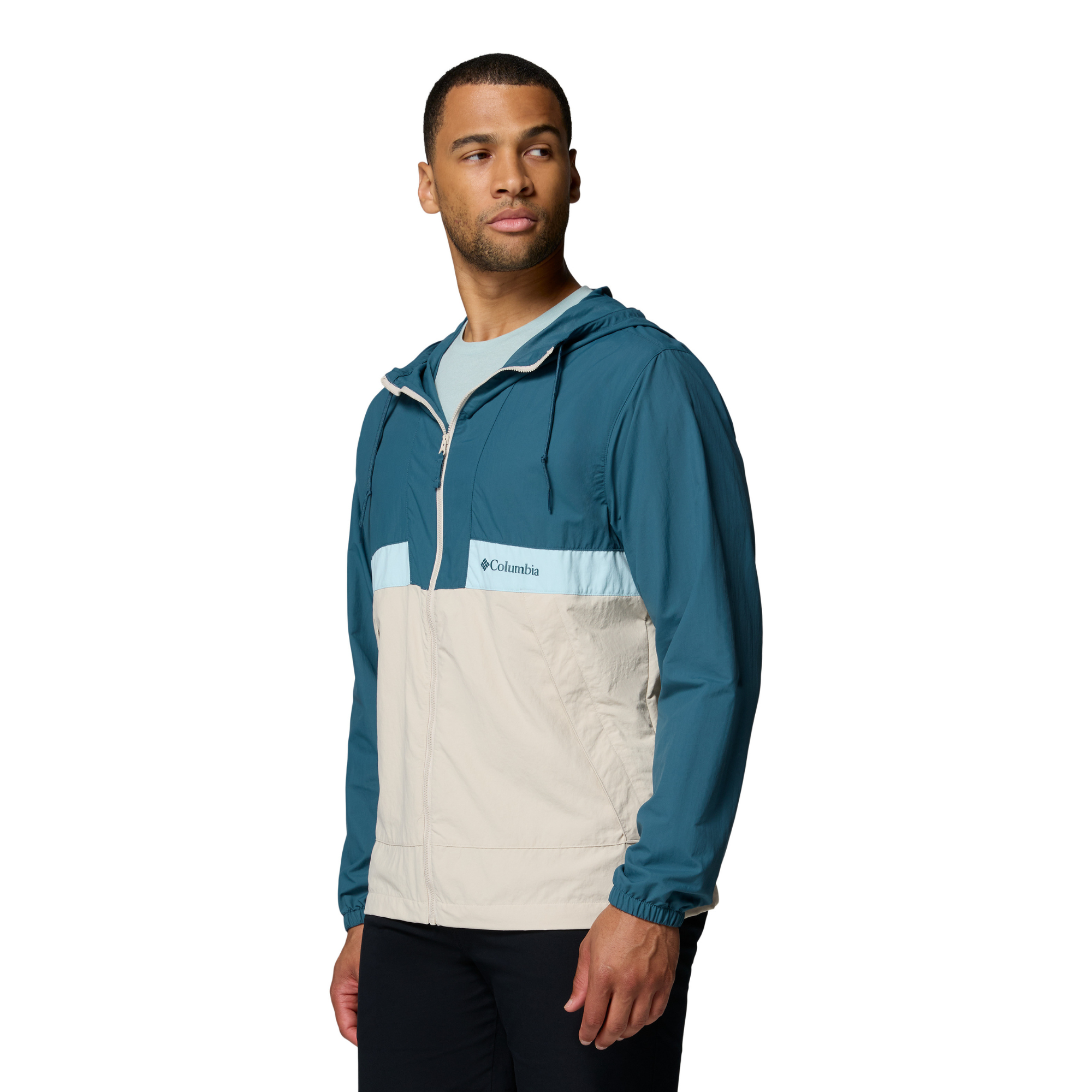 Columbia Men's Spire Valley Hooded UPF50 Windbreaker (Everblue/Dark Stone/Marine Light)