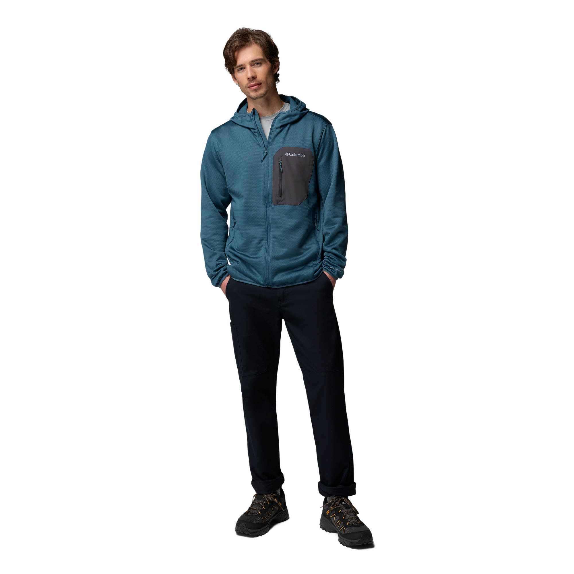 Columbia Men's Tall Heights Grid Hooded Full Zip Fleece (Everblue/Shark)